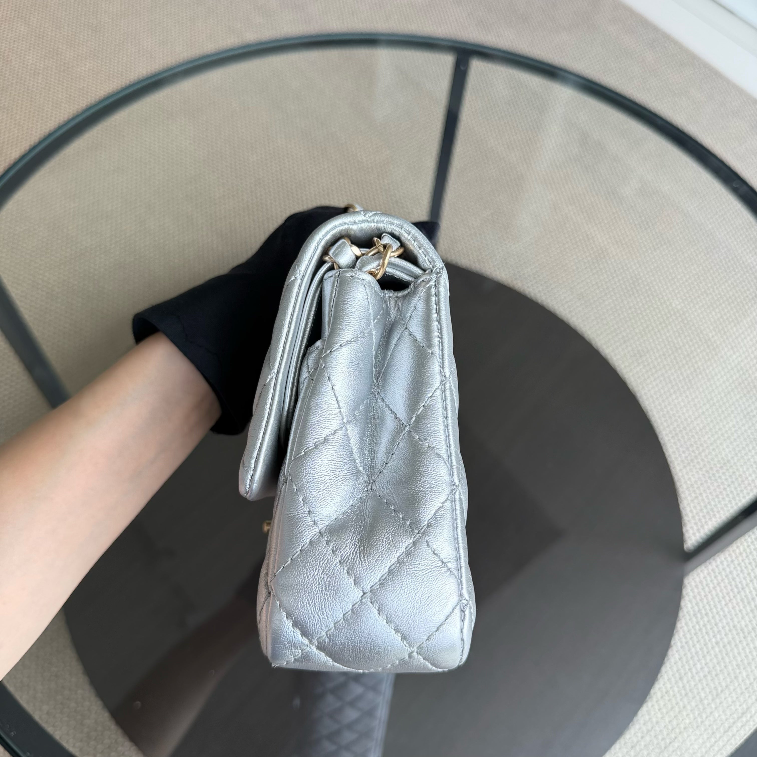 Chanel Classic Flap Medium - 25CM Quilted Lambskin Metallic Silver Gold Hardware Series 12 (Copy)