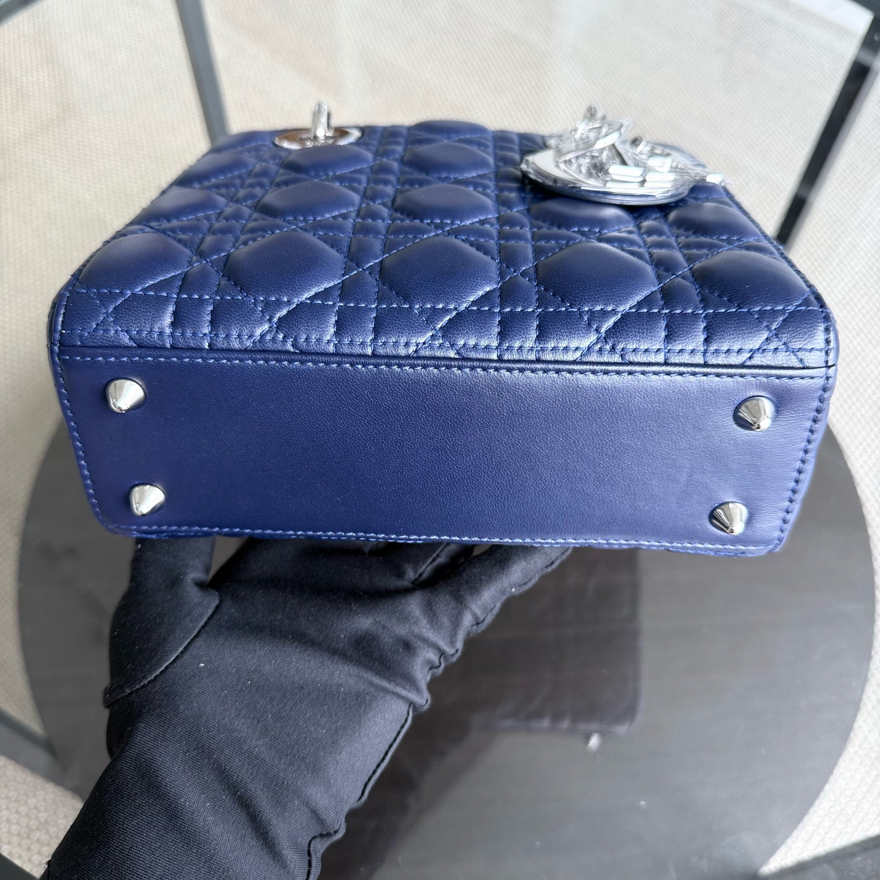 Dior Lady Small - Cannage Lambskin Dark Blue Silver Hardware