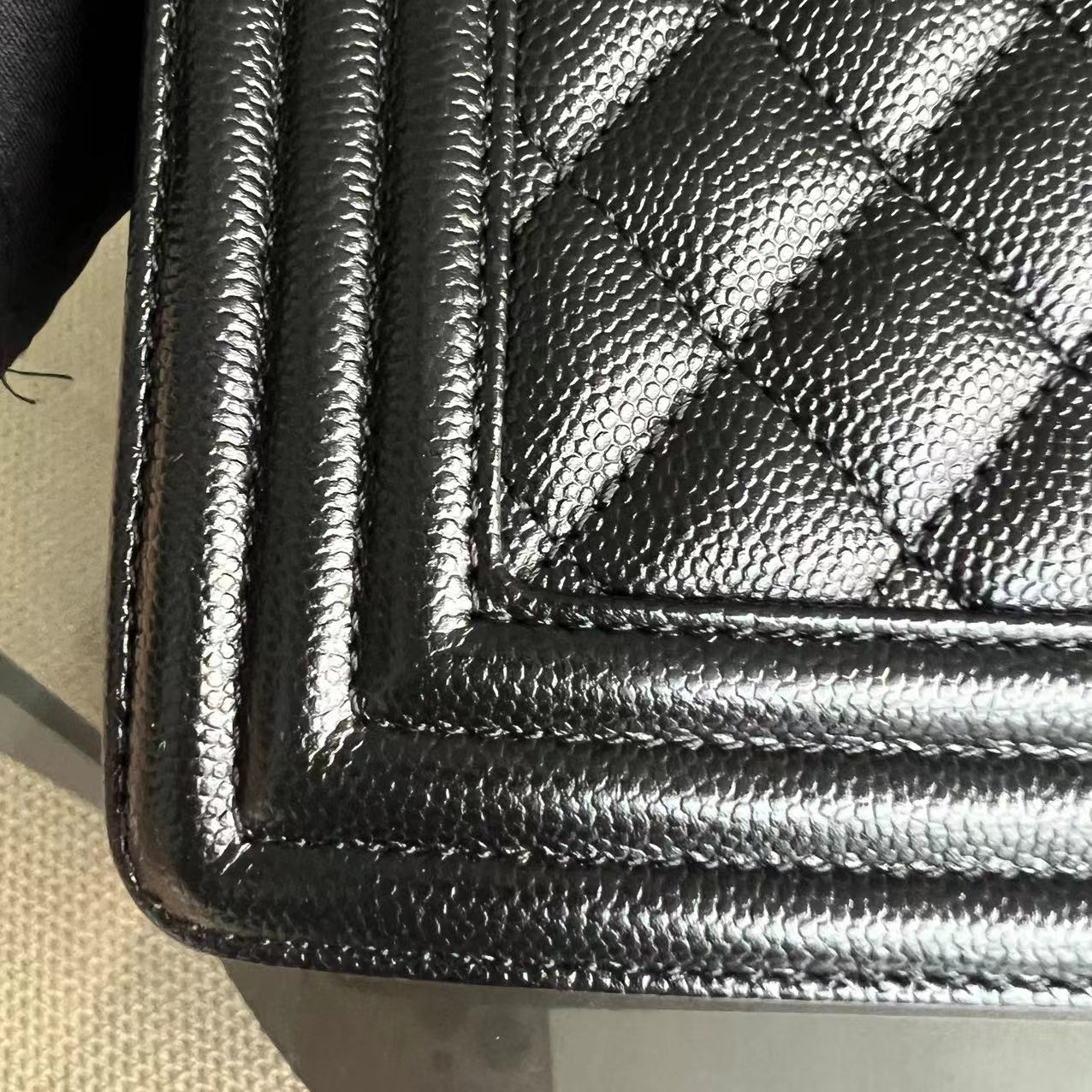 *Like New* Chanel Caviar New Medium Boy 28CM Quilted Grained Calfskin Black Ruthenium Silver Hardware Series 27