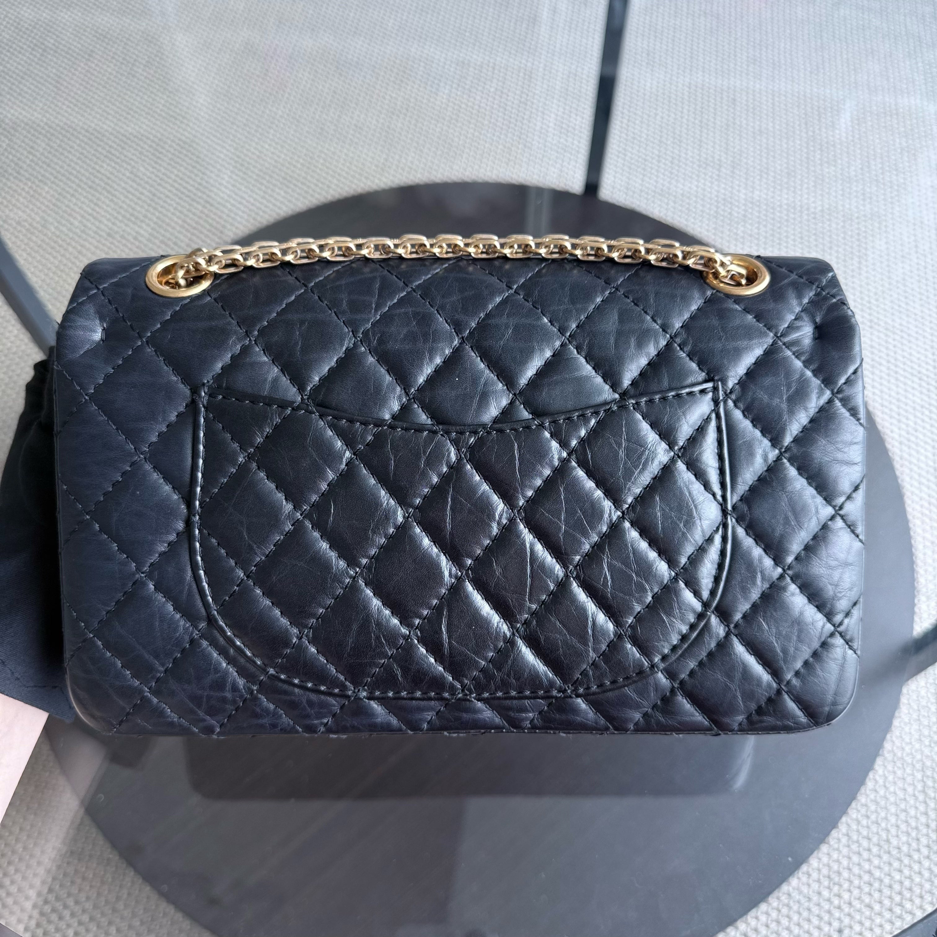 Chanel 2.55 Reissue 255 - 24CM Small Quilted Aged Calfskin Black Aged Gold Hardware Series 19