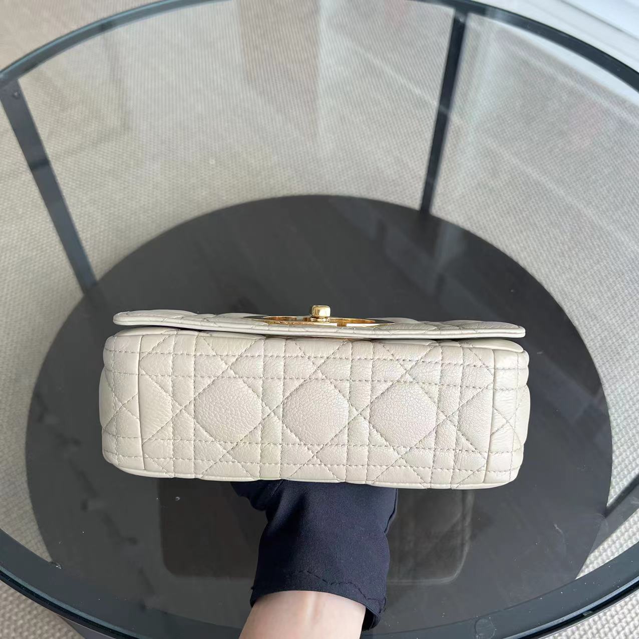 Dior Caro Small Cannage Grained Calfskin Beige Golden Hardware