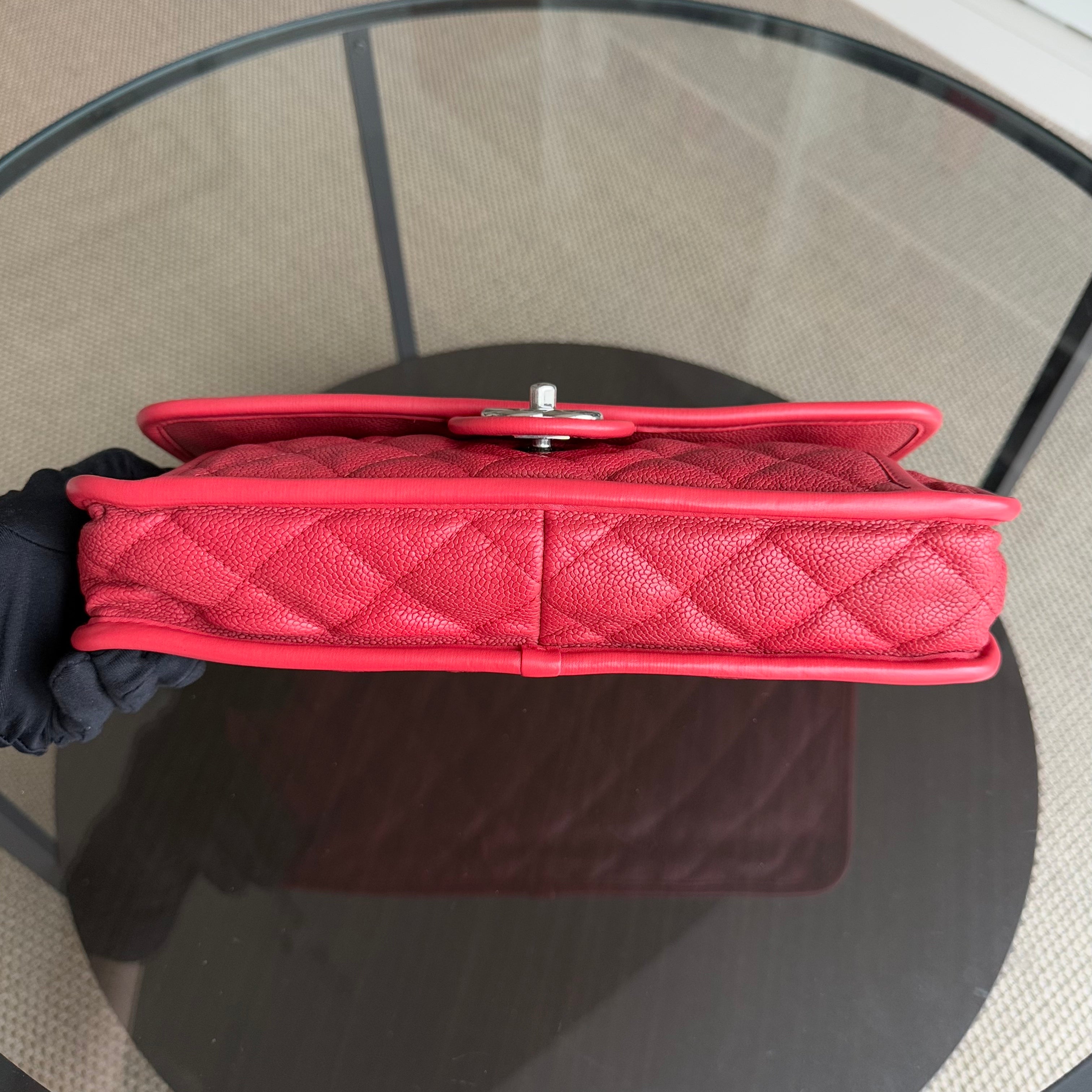 Chanel French Riviera - Caviar 29CM Quilted Seasonal Flap Red Silver Hardware Series 15