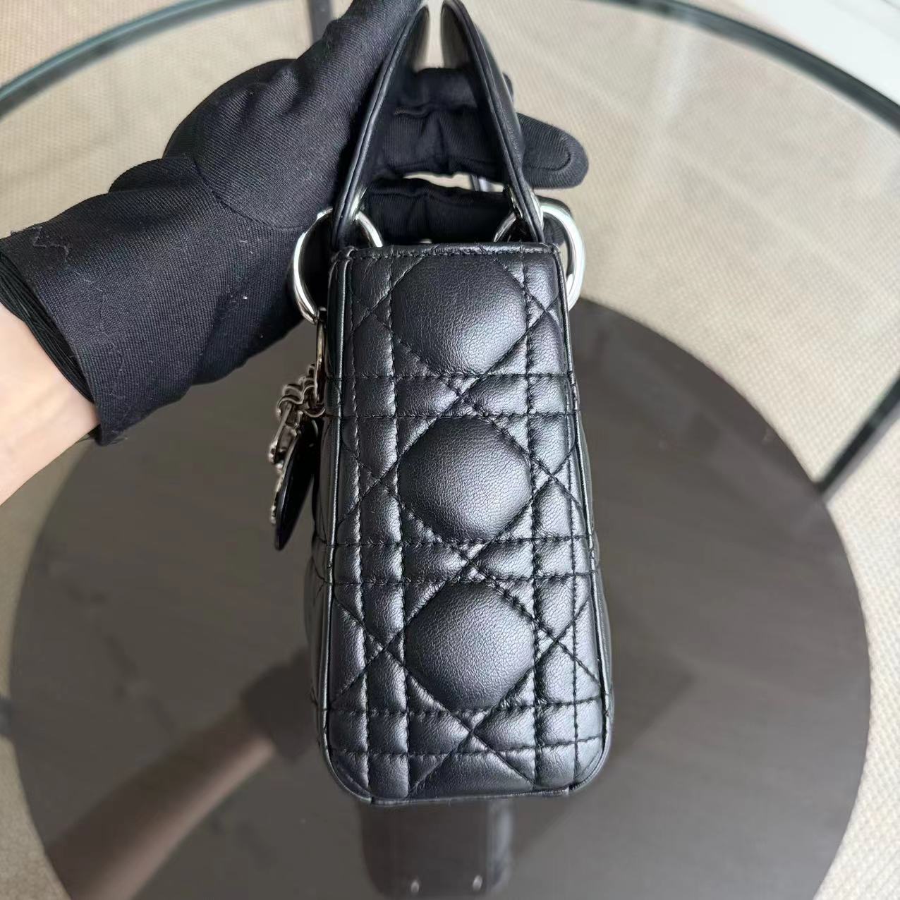 Dior Lady Mini - Cannage Lambskin Black Silver Hardware Chain Strap