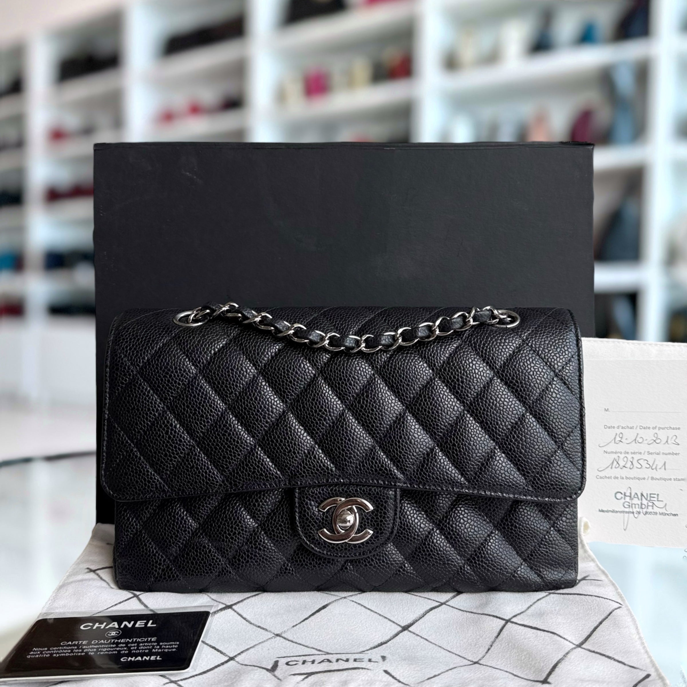 Chanel Classic Flap Medium - Caviar 25CM Quilted Black Silver Hardware Series 18