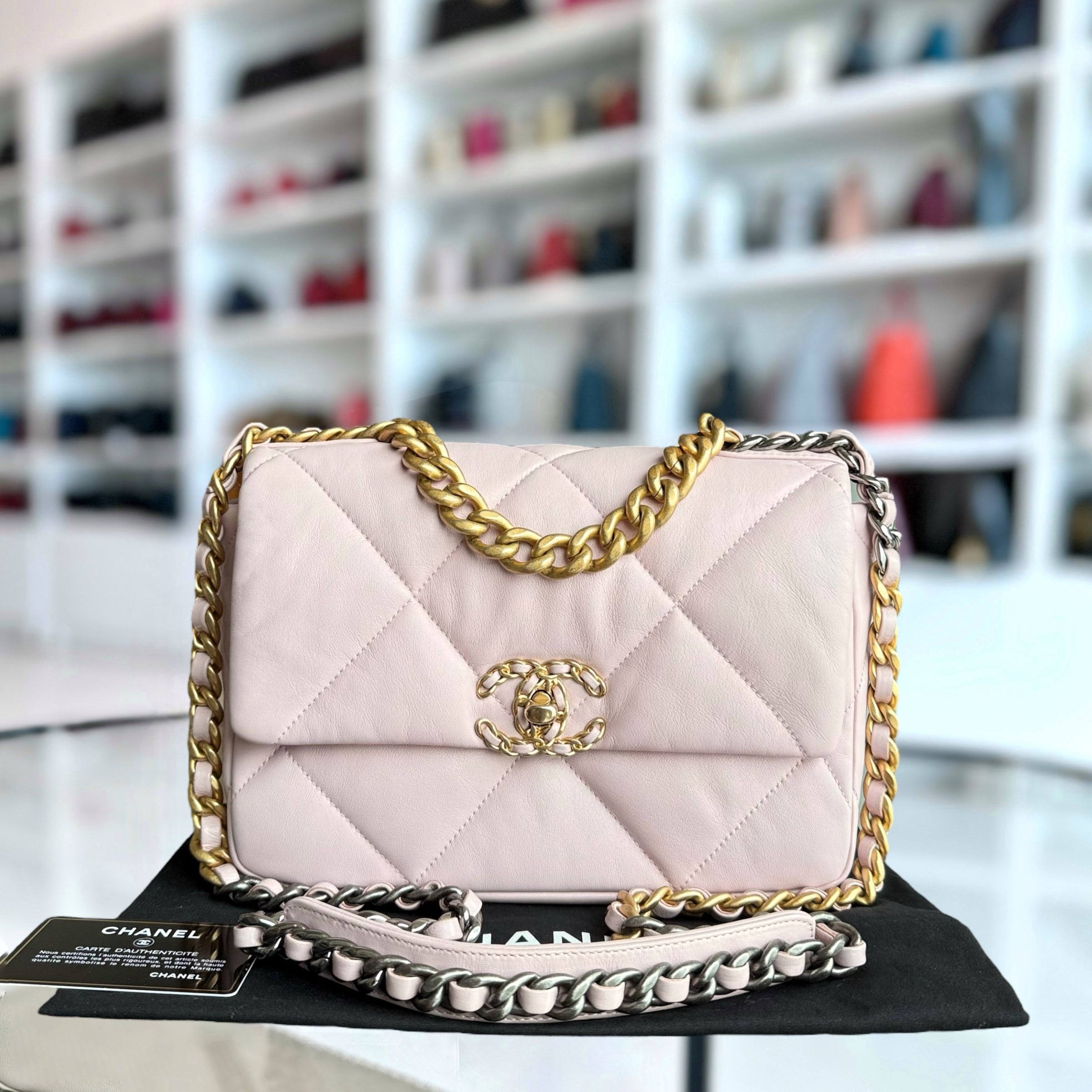 Chanel 19 Bag Small - C19 Goatskin Light Sakura Pink Quilted Two-tone Hardware Series 31