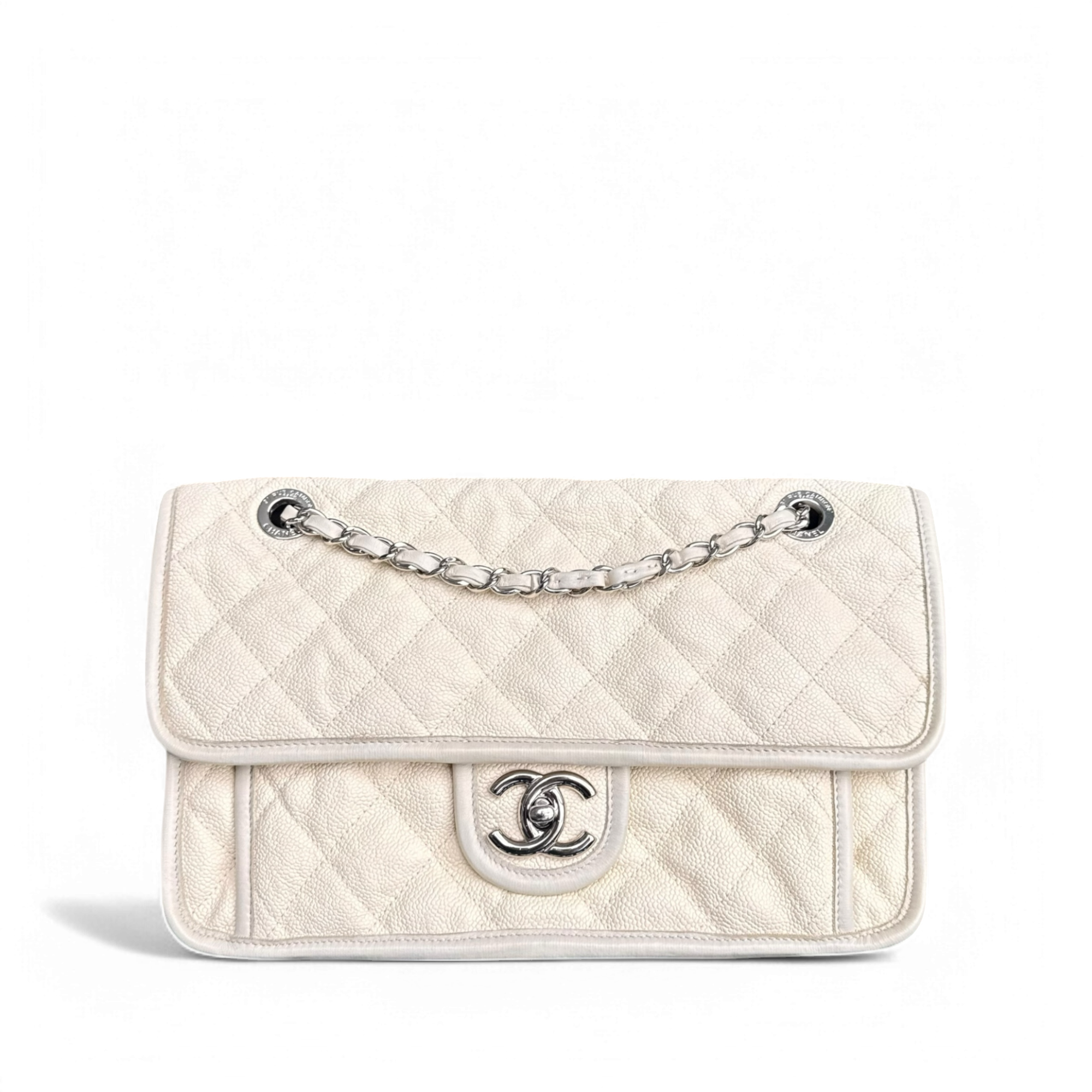 Chanel French Riviera - Caviar 29CM Quilted Cream Silver Hardware Series 15