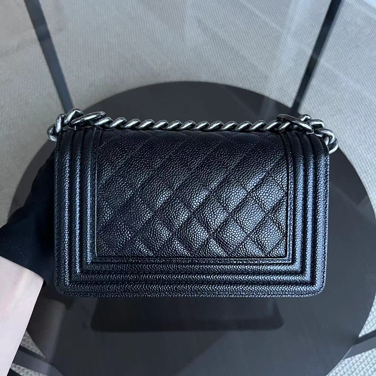 Chanel Caviar Boy Small Quilted Grained Calfskin Black Ruthenium Silver Hardware Series 19