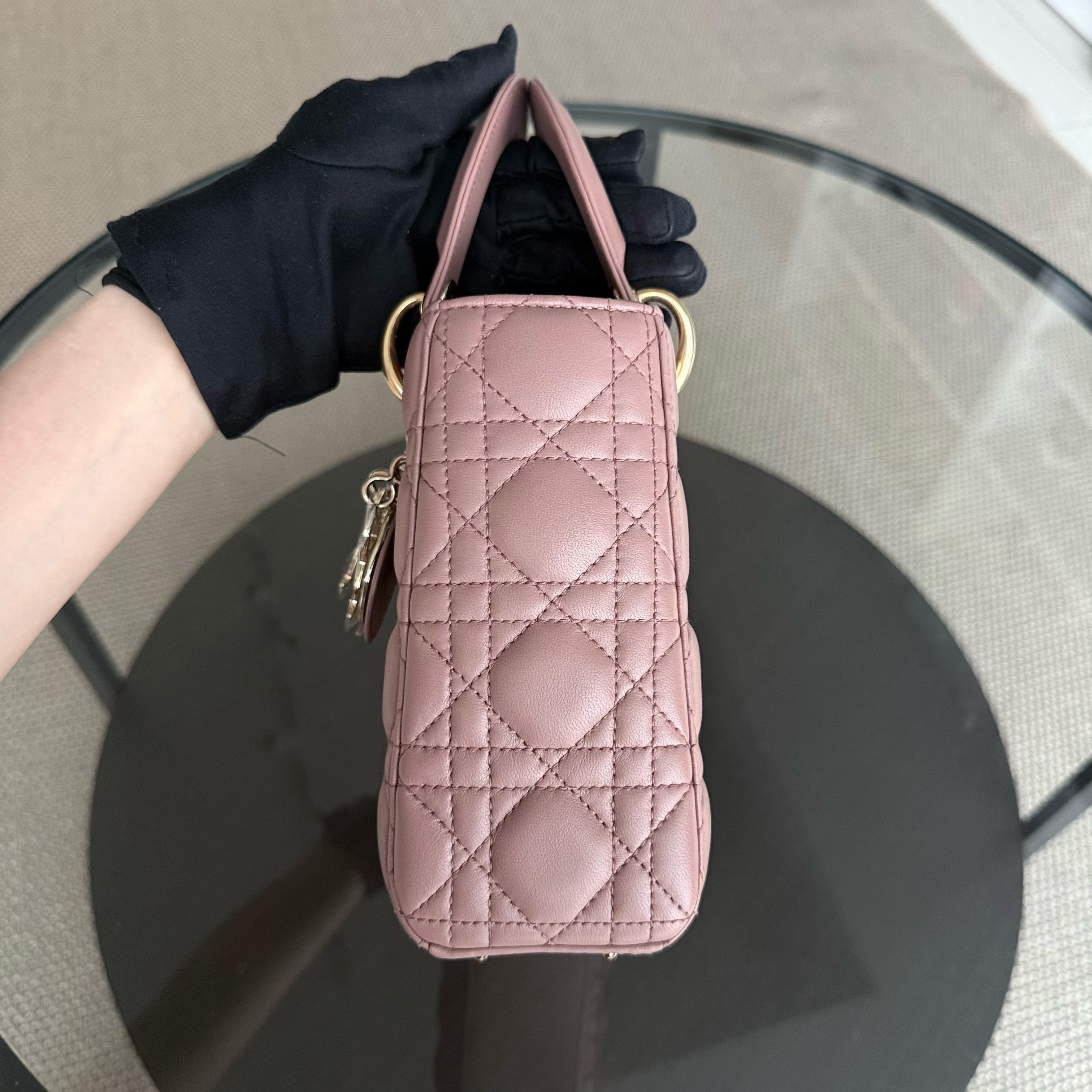 Dior Lady Small - Cannage Lambskin Blush Gold Hardware