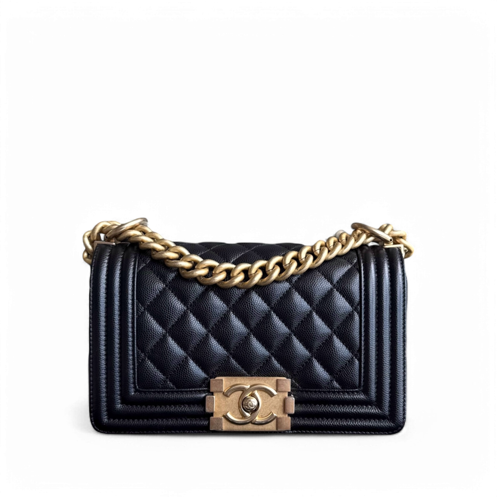 Chanel Boy Small - Caviar 20CM Quilted Black Gold Hardware Series 28