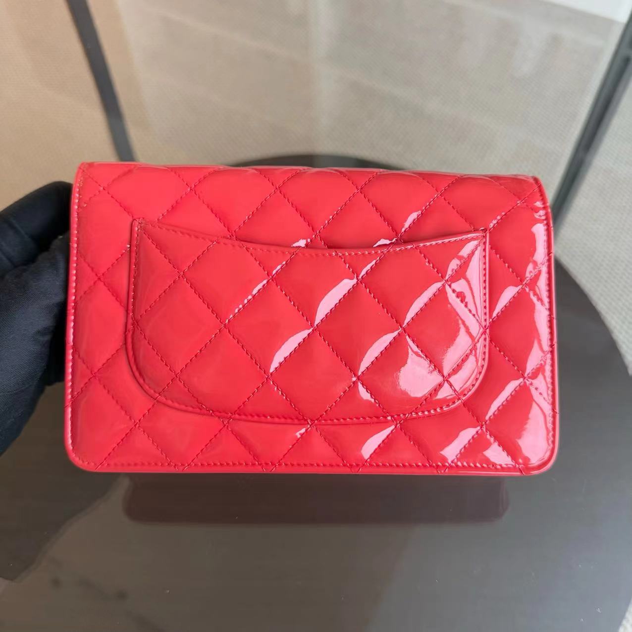 Chanel Wallet On Chain WOC - Quilted Patent Leather Red Pink