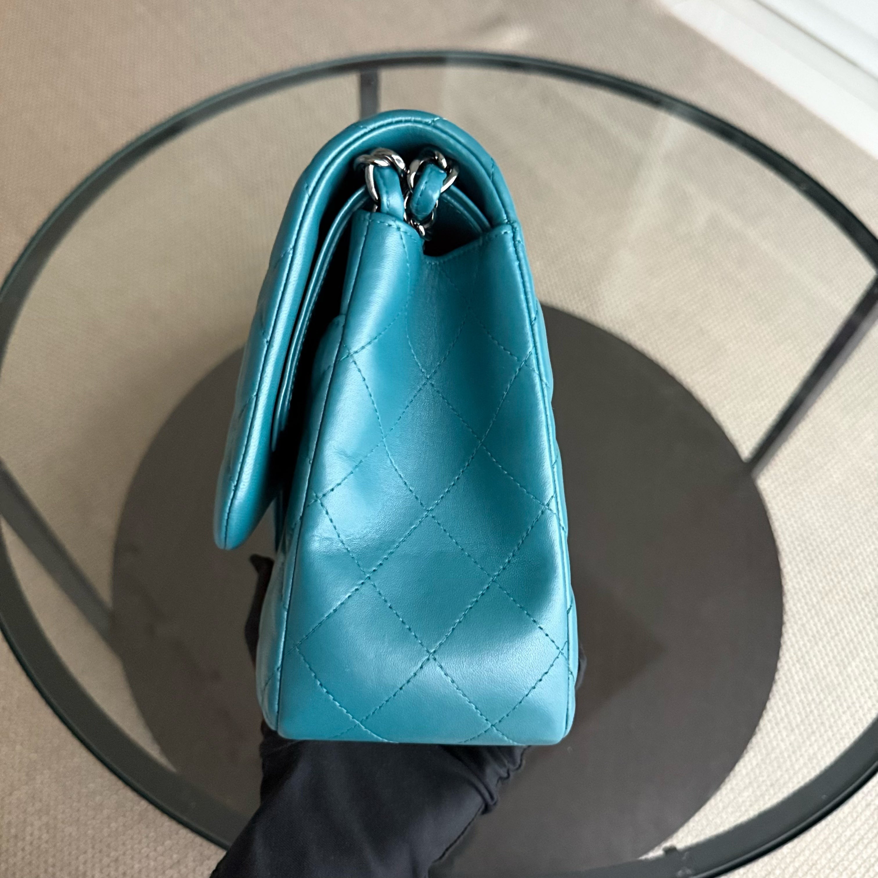 Chanel Classic Flap Jumbo - Double Flap 30CM Quilted Lambskin Blue Ruthenium Silver Hardware Series 15