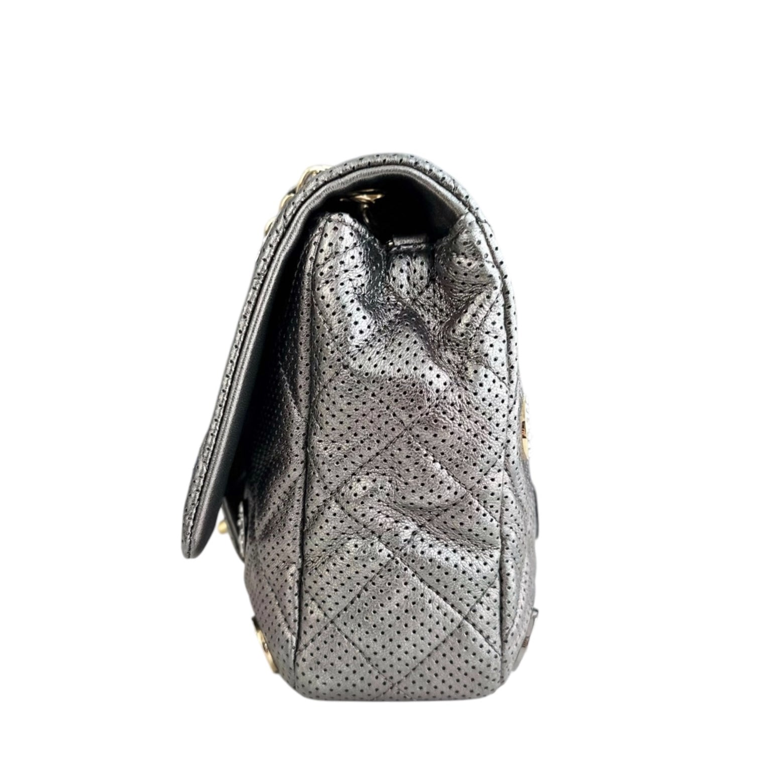 Chanel Seasonal Flap - Cruise Paris-Dubai Medals 2015 Perforated Calfskin Gray Grey Silver Hardware Series 20