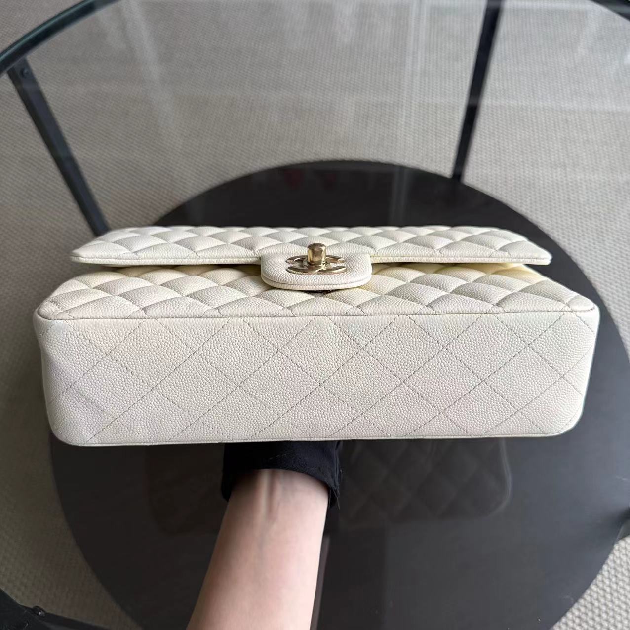 Chanel Classic Flap Medium - Caviar Quilted 25CM Cream White Gold Hardware Series 27