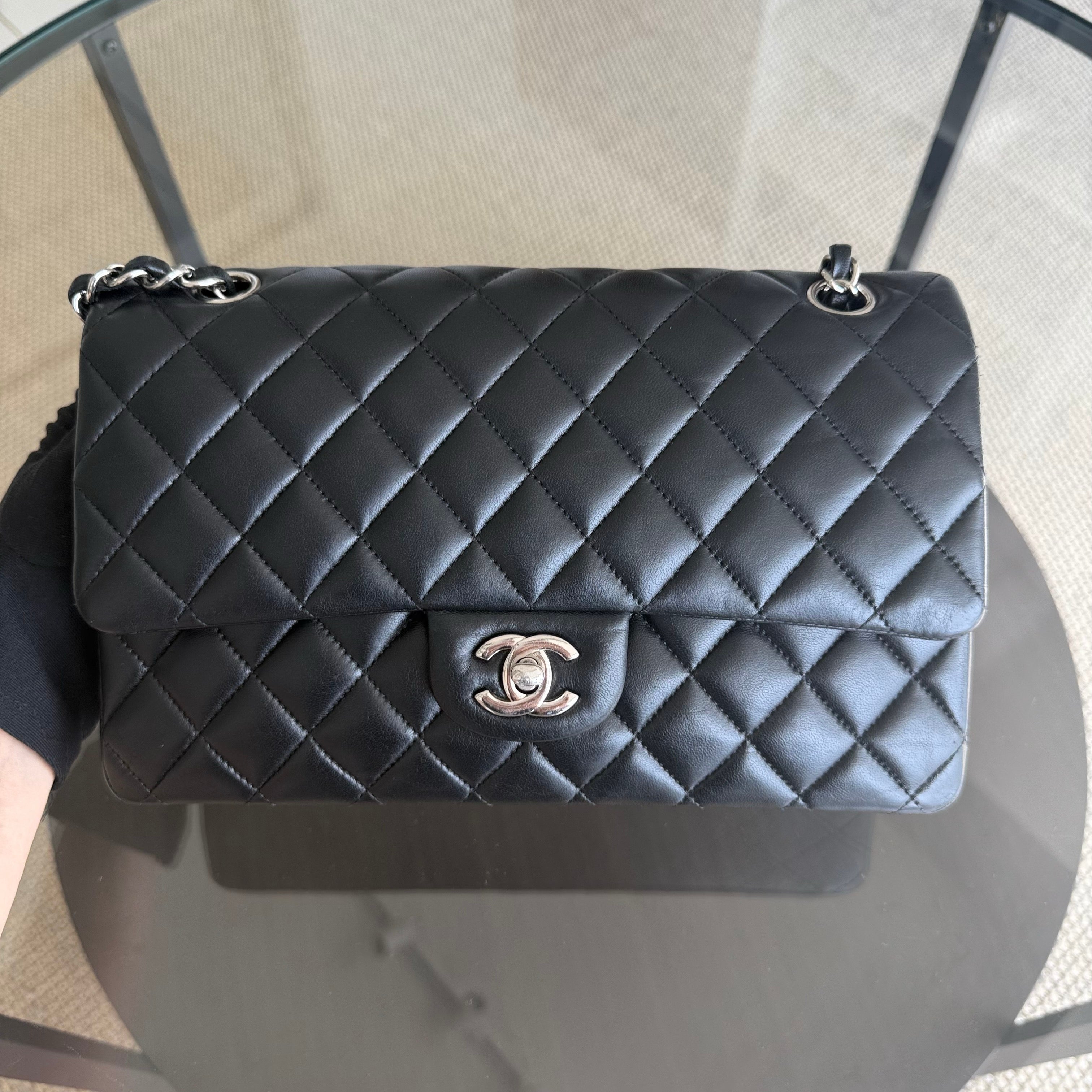 Chanel Classic Flap Medium - 25CM Quilted Lambskin Black Silver Hardware Series 20