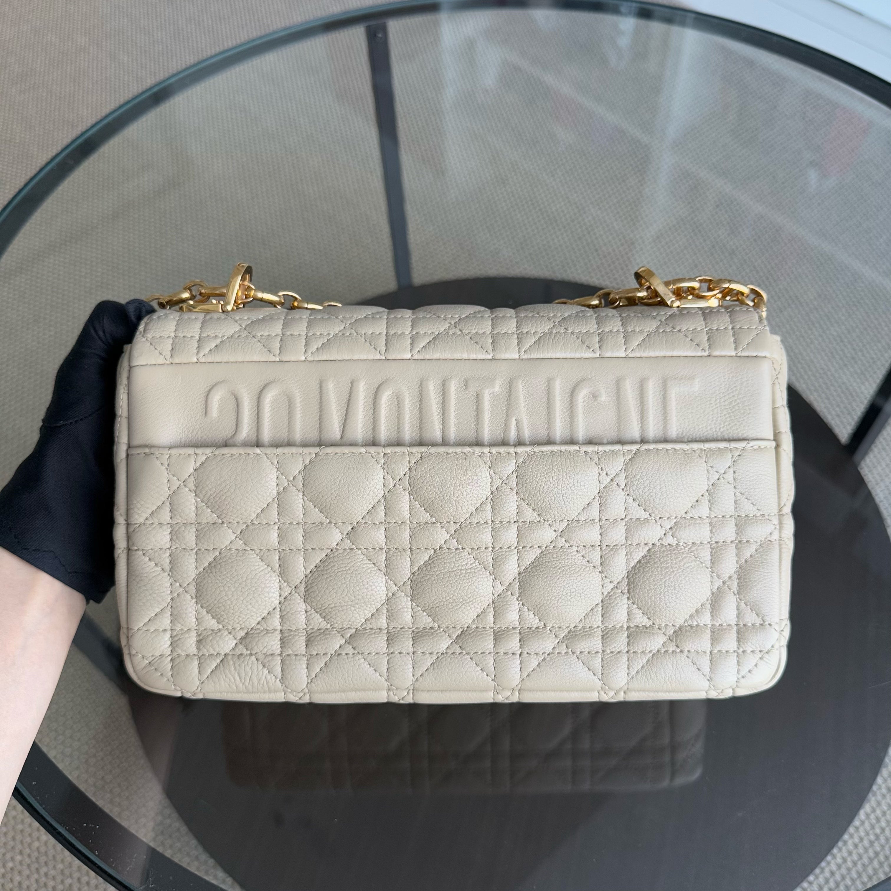 Dior Caro Medium - Cannage Calfskin Beige Gold Hardware