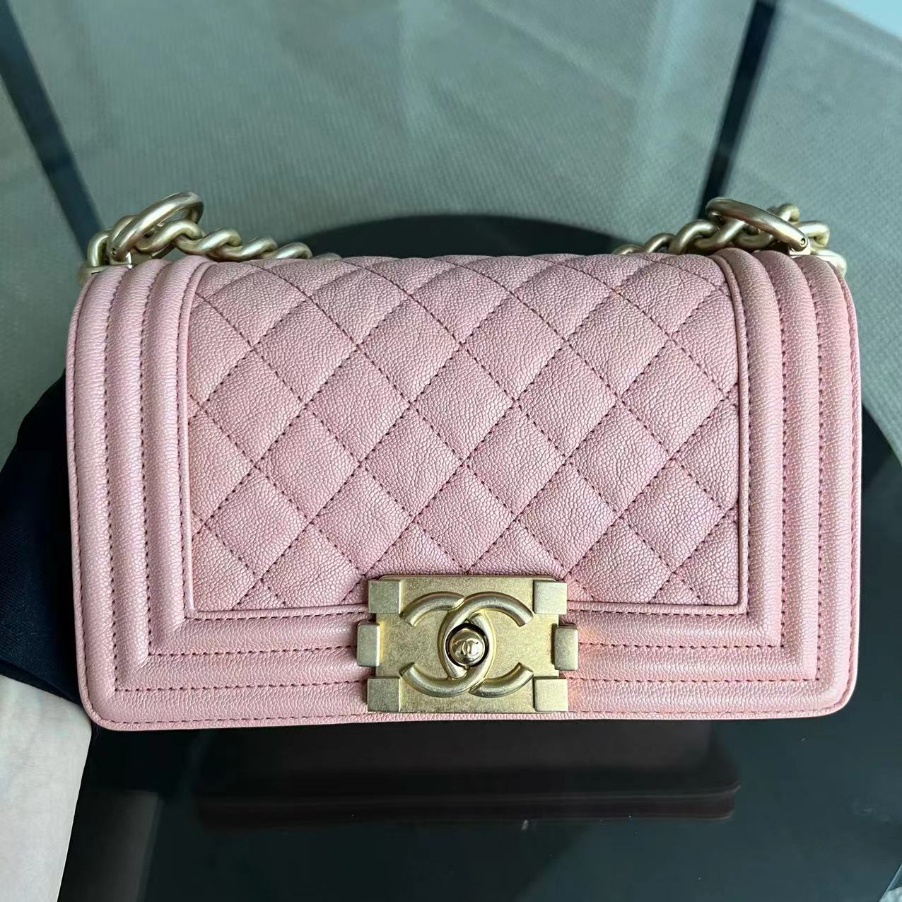 Chanel Boy Small - 20CM Caviar Quilted Grained Calfskin Pink Leboy Golden Hardware Series 27