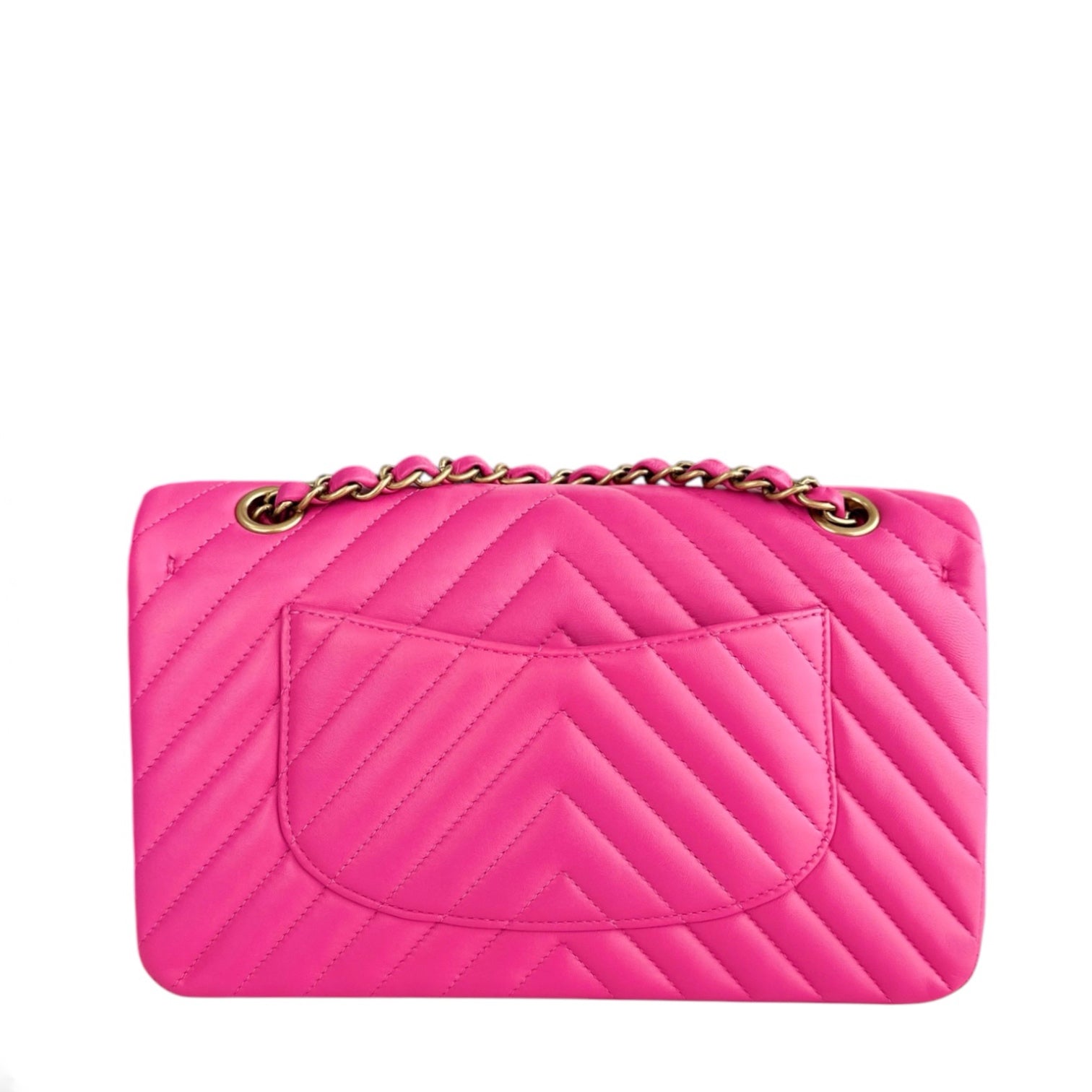 Chanel Classic Flap Medium - Chevron Lambskin Double Flap Hot Pink Gold Hardware Series 21