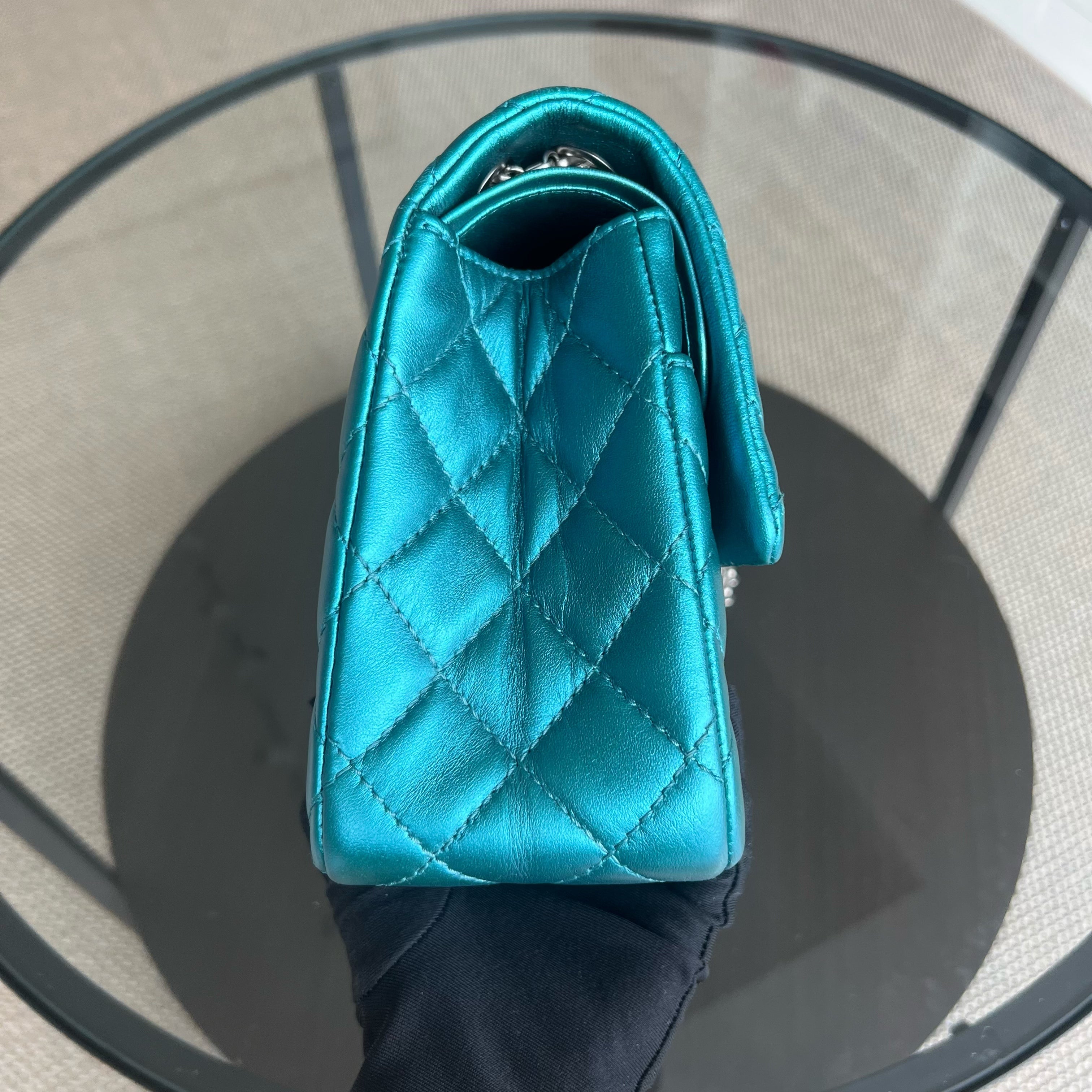 Chanel 2.55 Reissue 226 - Medium Quilted Calfskin Iridescent Cyan Blue Silver Hardware Series 12