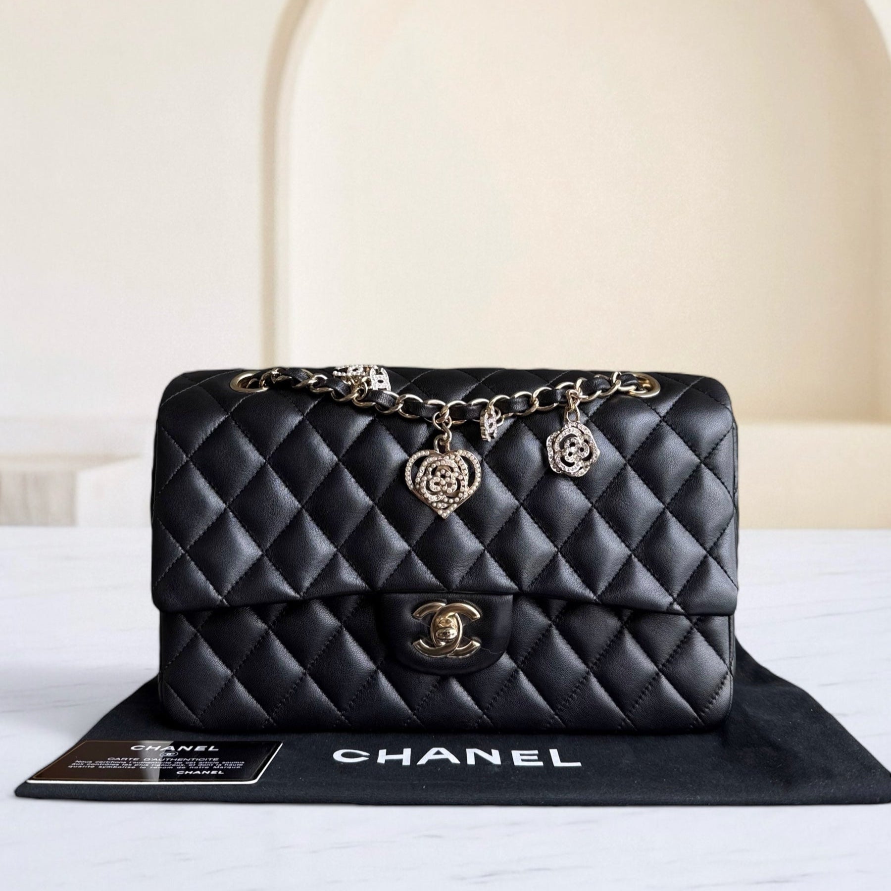 Chanel Classic Flap Medium - Special Valentine Edition 25CM Quilted Lambskin Black Gold Hardware Series 19
