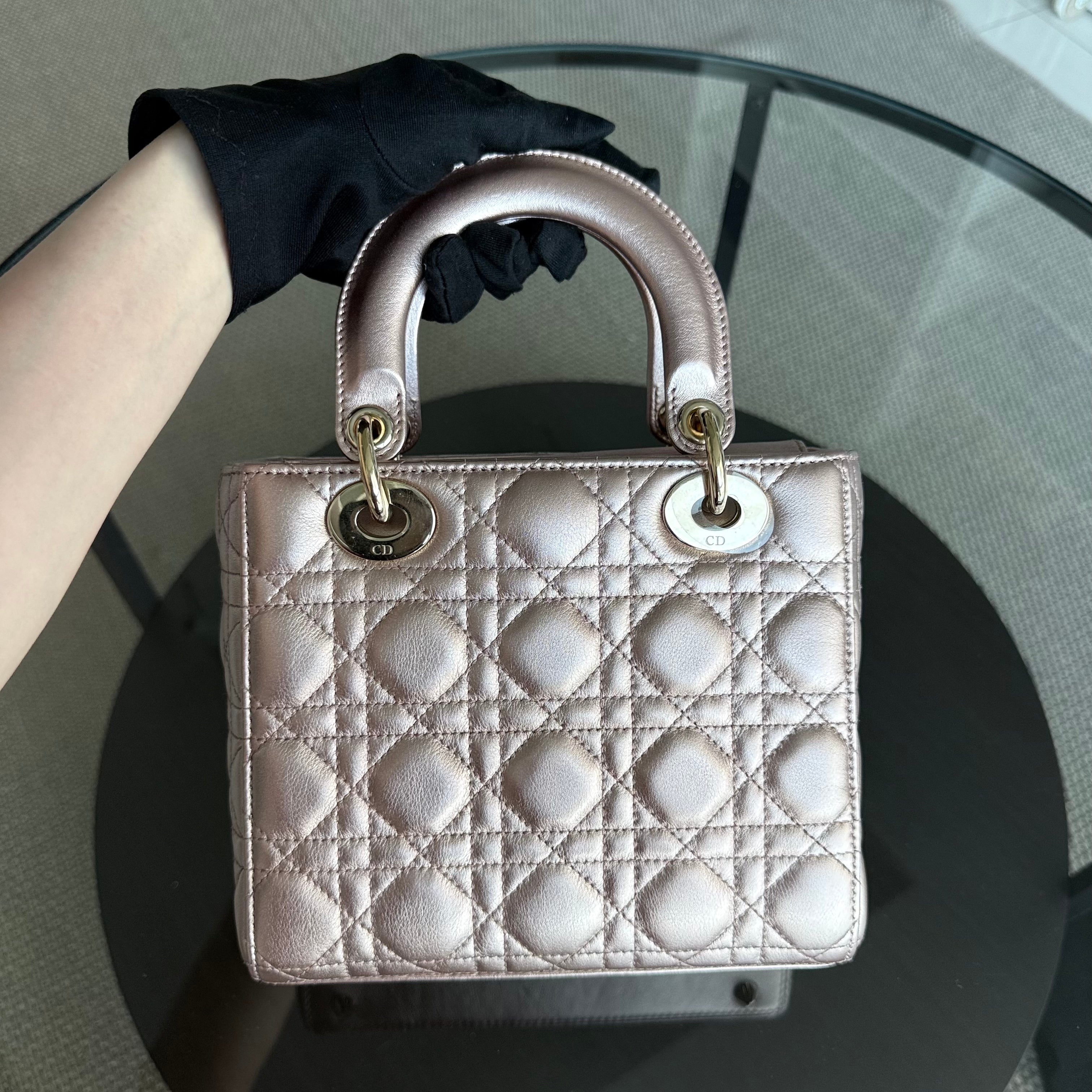 Dior Lady Small ABC - Iridescent Metallic Rose Gold Pink MyABC Gold Hardware