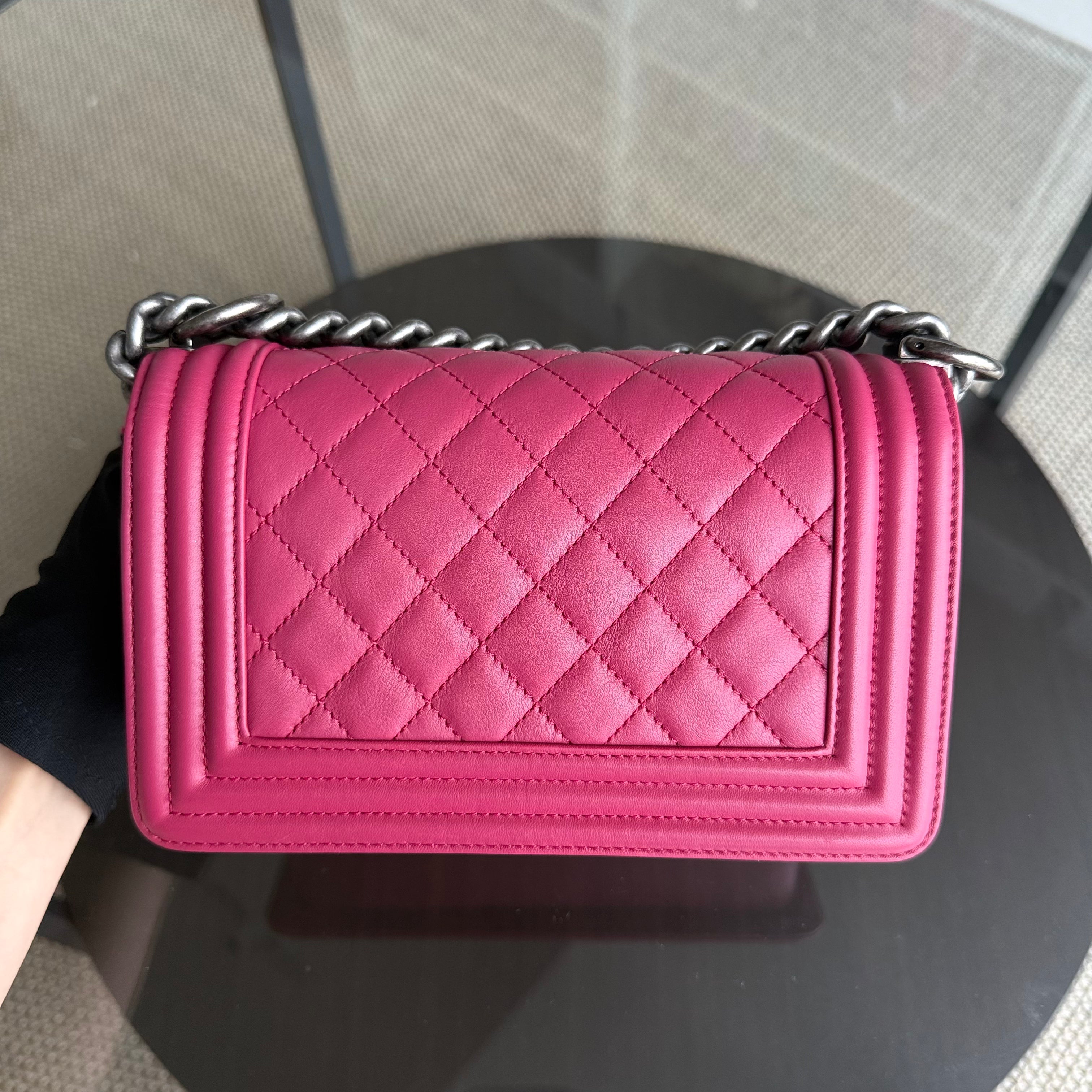 Chanel Boy Small - 20CM Quilted Calfskin Hot Pink Ruthenium Silver Hardware Series 26