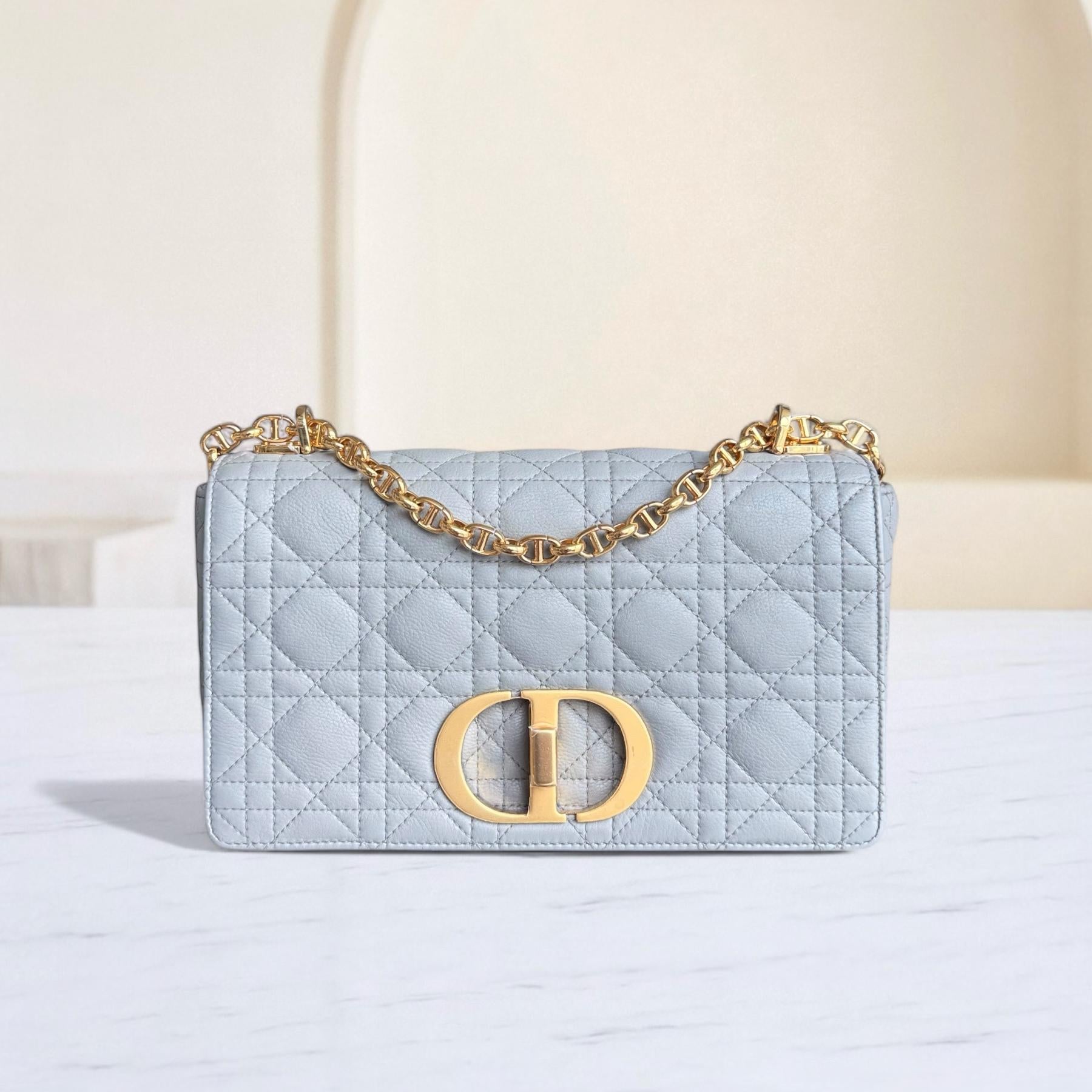 Dior Caro Medium - Cannage Calfskin Grey Gray Gold Hardware