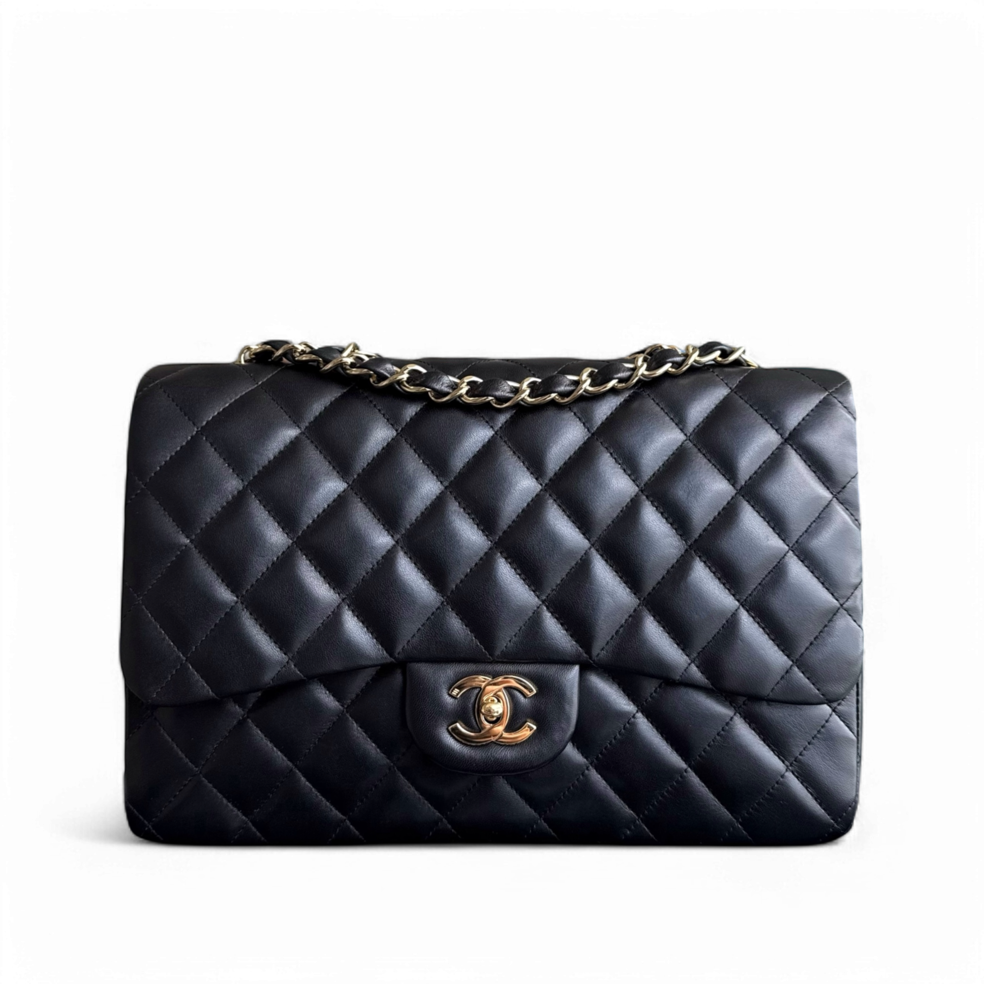 Chanel Classic Flap Jumbo - 30CM Single Flap Quilted Lambskin Black Gold Hardware Series 11