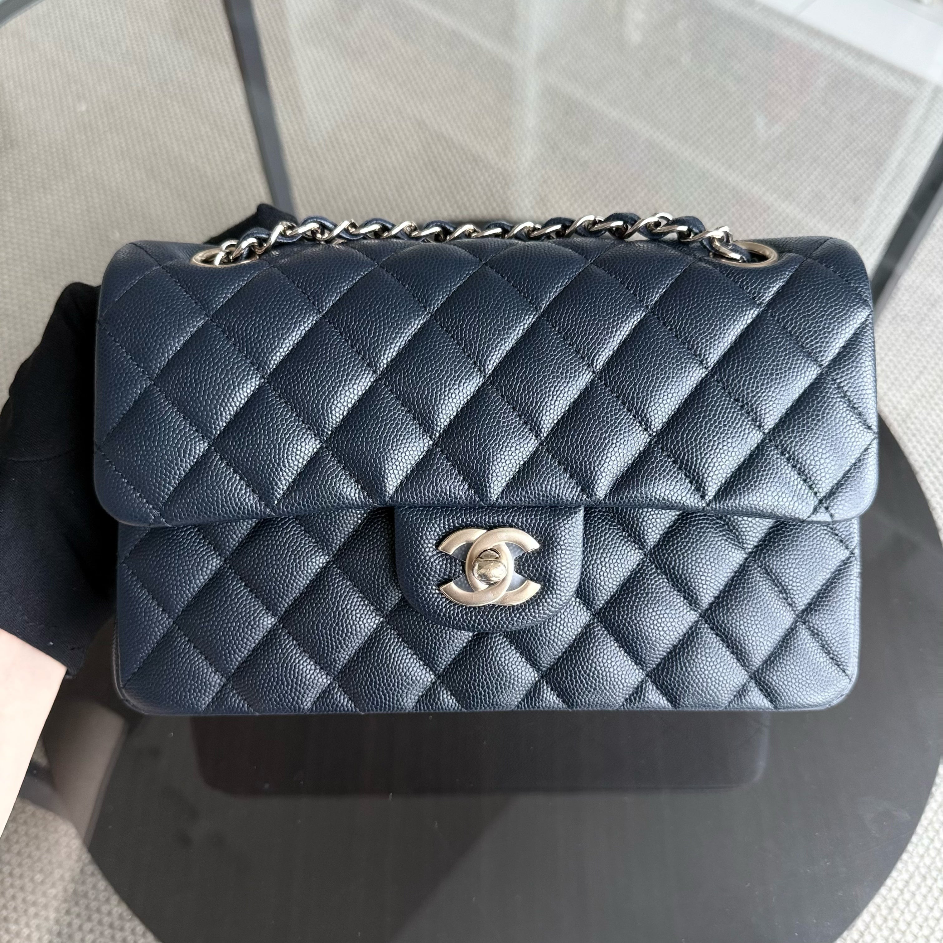 Full Set Chanel Classic Flap Small - Caviar 23CM Quilted Dark Midnight Blue Gold Hardware Series 30