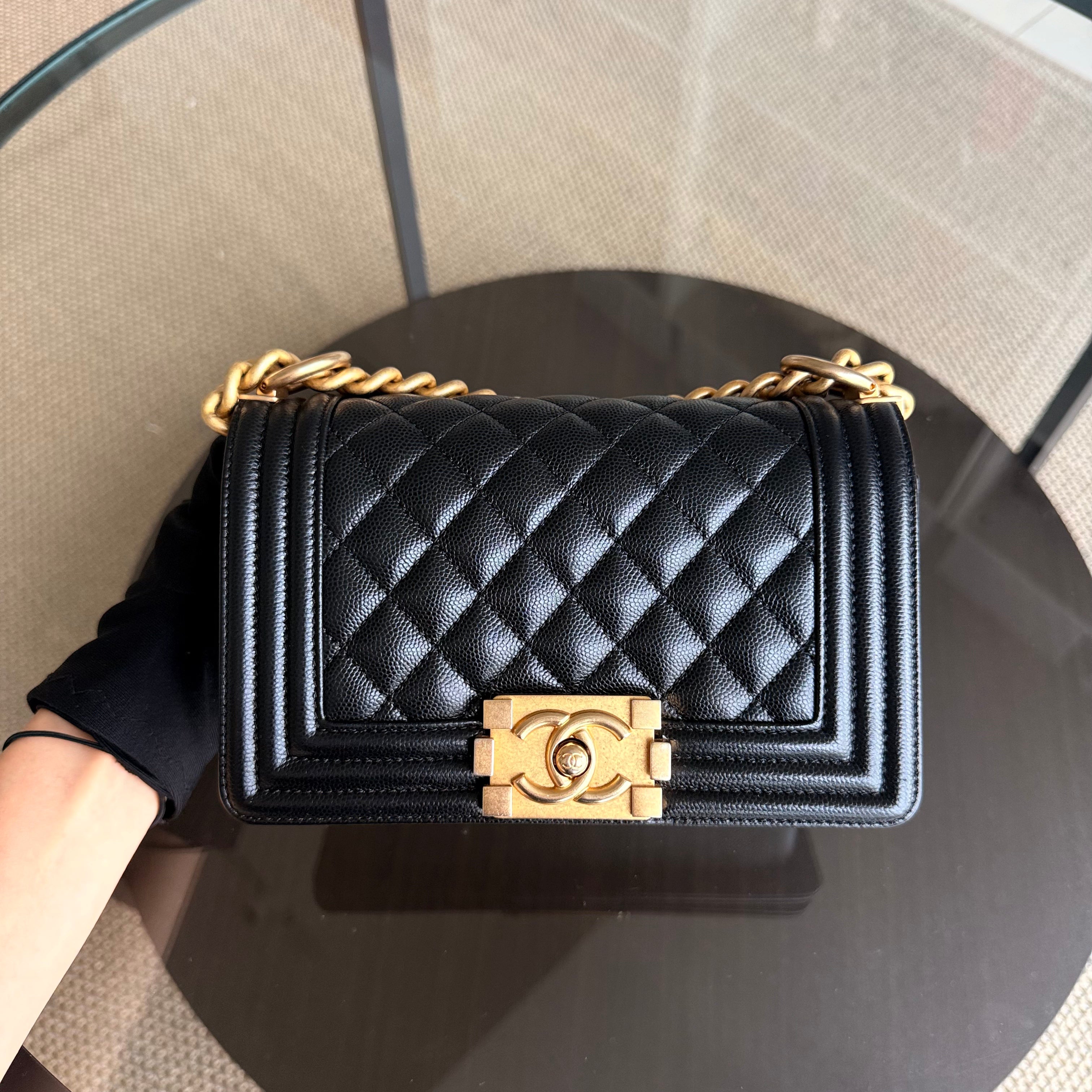 Chanel Boy Small - Caviar 20CM Quilted Black Gold Hardware Series 28