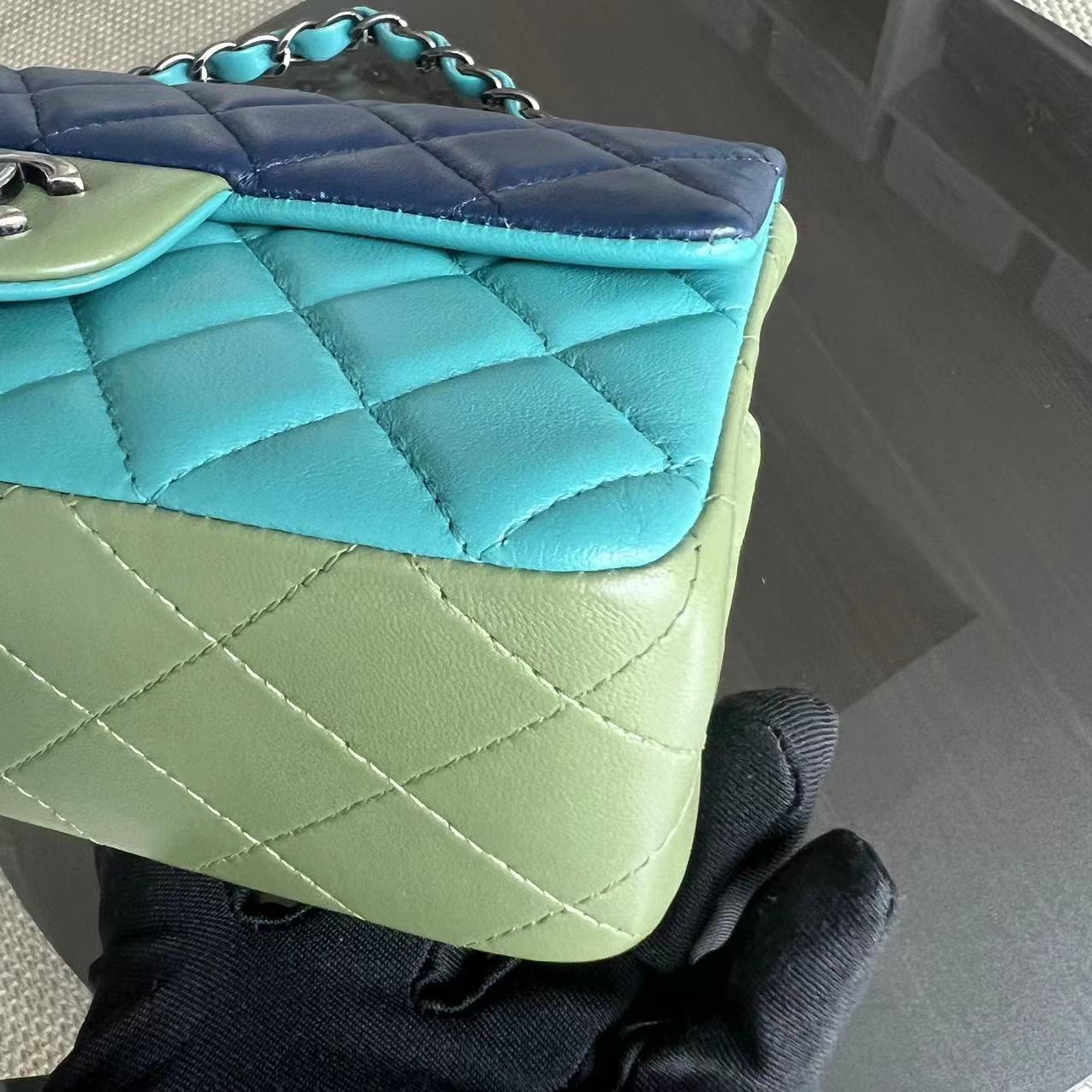 Chanel Mini Classic Flap Quilted Lambskin Multi-color Blue Green Silver Hardware Series 21