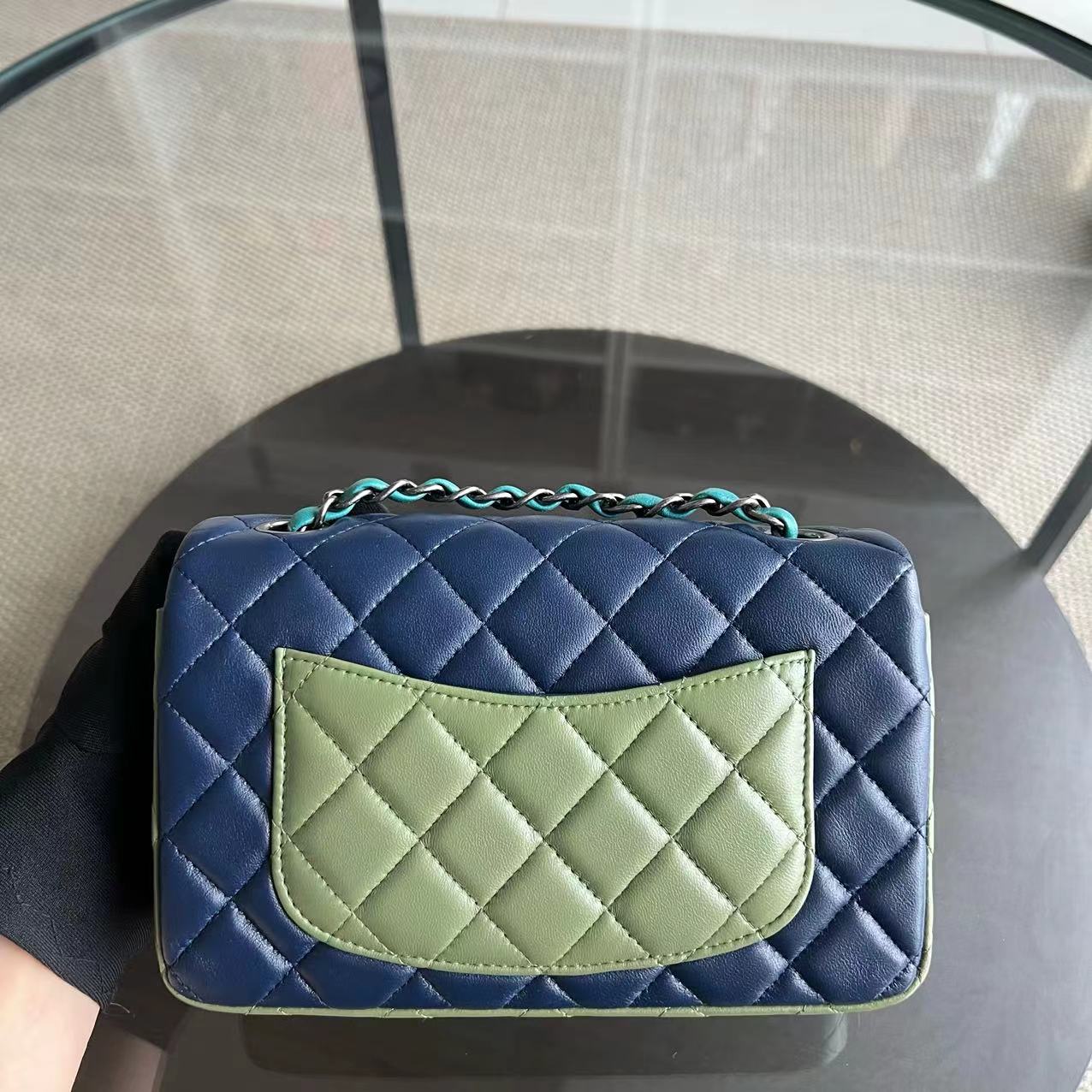 Chanel Mini Classic Flap Quilted Lambskin Multi-color Blue Green Silver Hardware Series 21