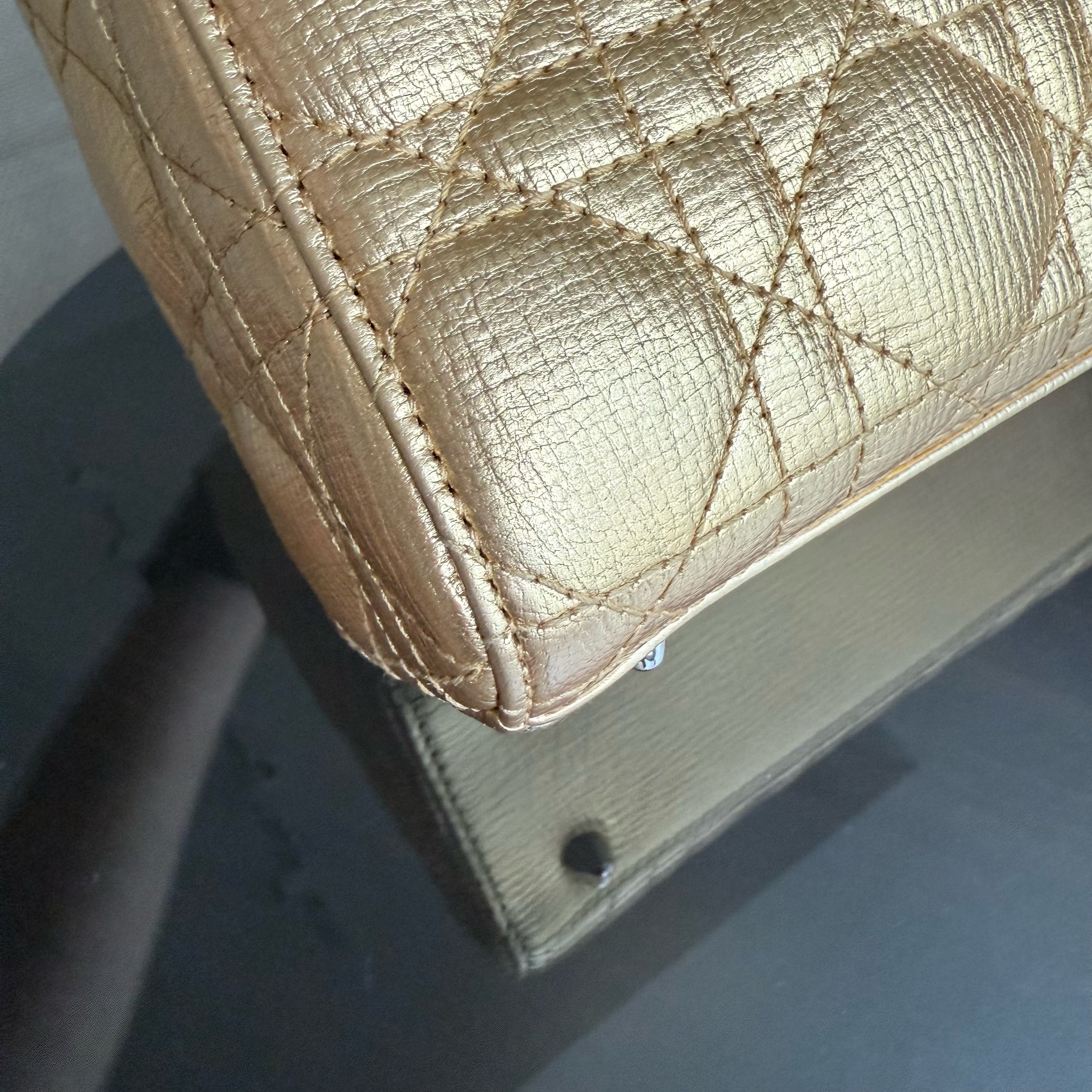 Dior Lady Small - Cannage Metallic Calfskin Gold Silver Hardware