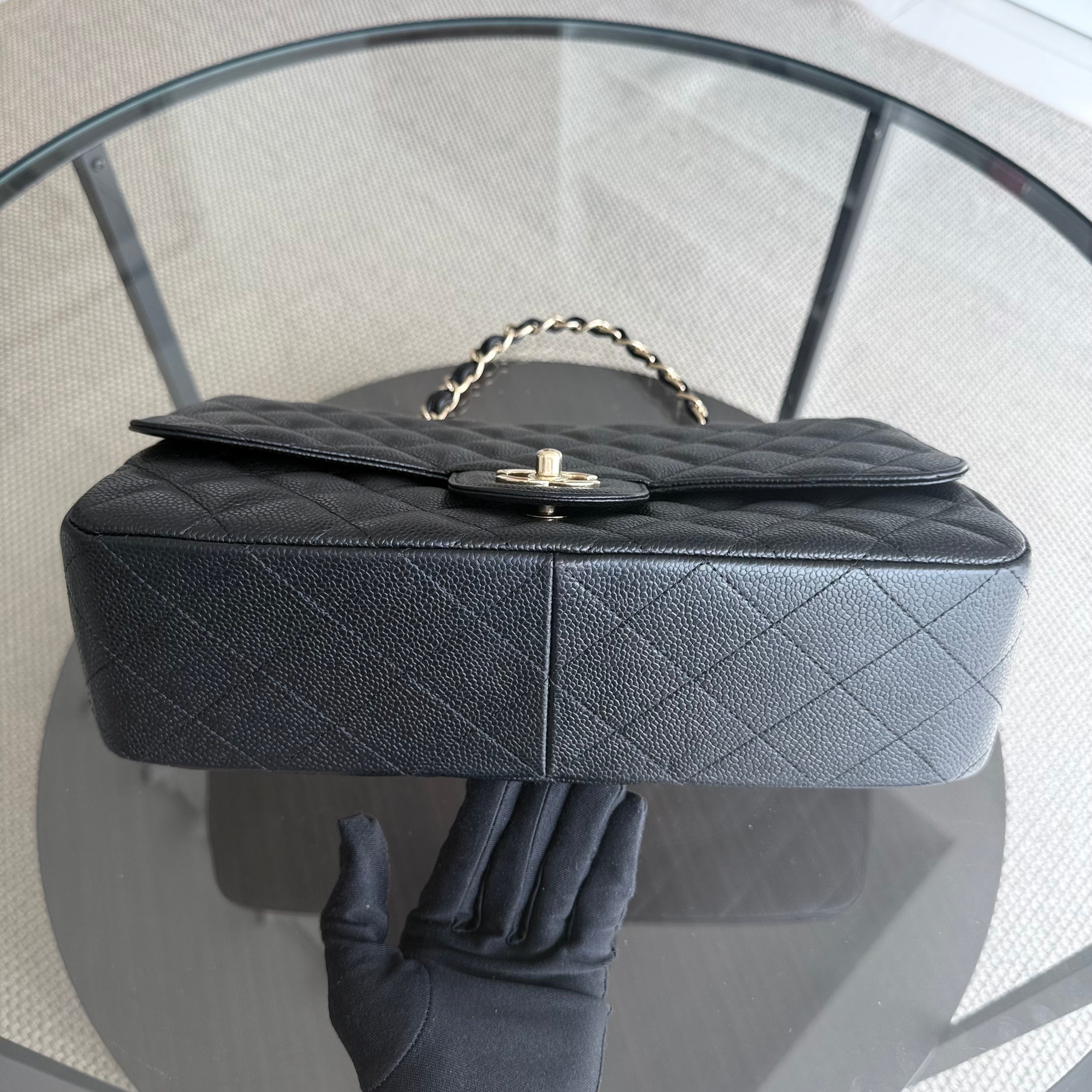 Chanel Classic Flap Jumbo - Caviar 30CM Single Flap Quilted Black Gold Hardware Series 13