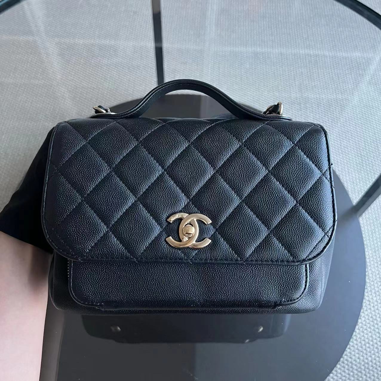 Chanel Caviar Medium Business Affinity Quilted Grained Calfskin Black Golden Hardware Series 27