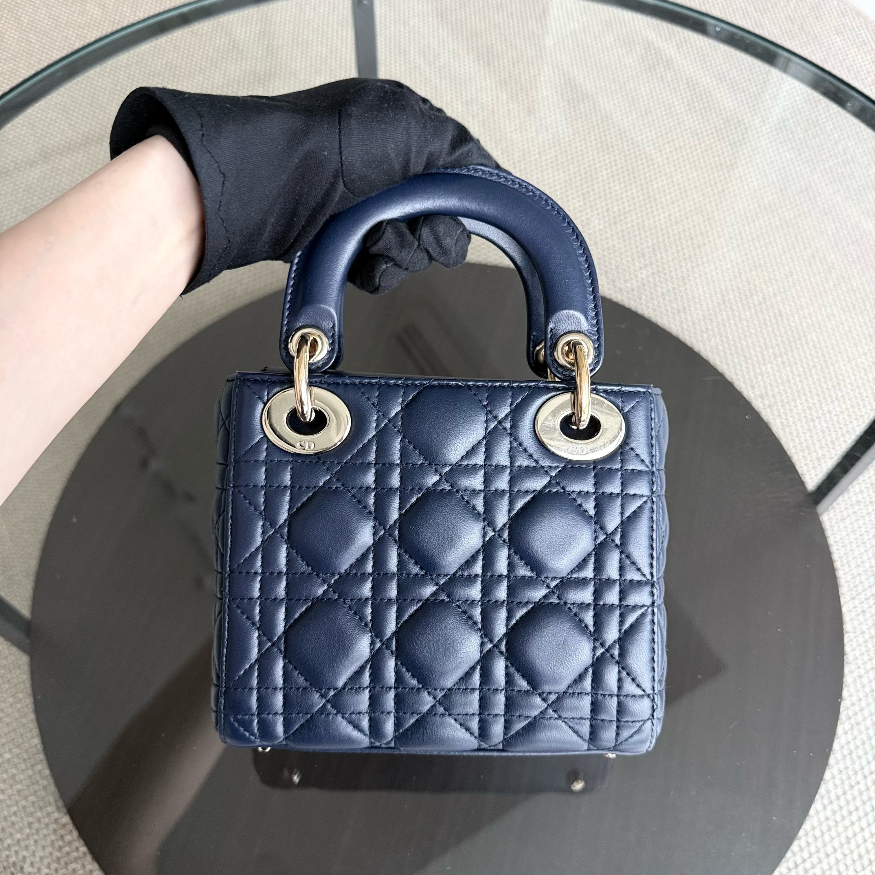 Dior Lady Mini - Cannage Lambskin Dark Blue Gold Hardware Adjustable Strap