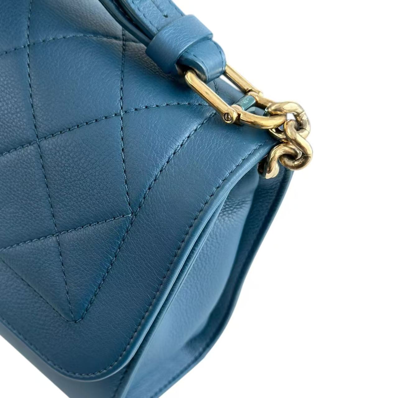 Chanel Label Click Flap - Small Quilted Calfskin Blue Gold Hardware Series 23