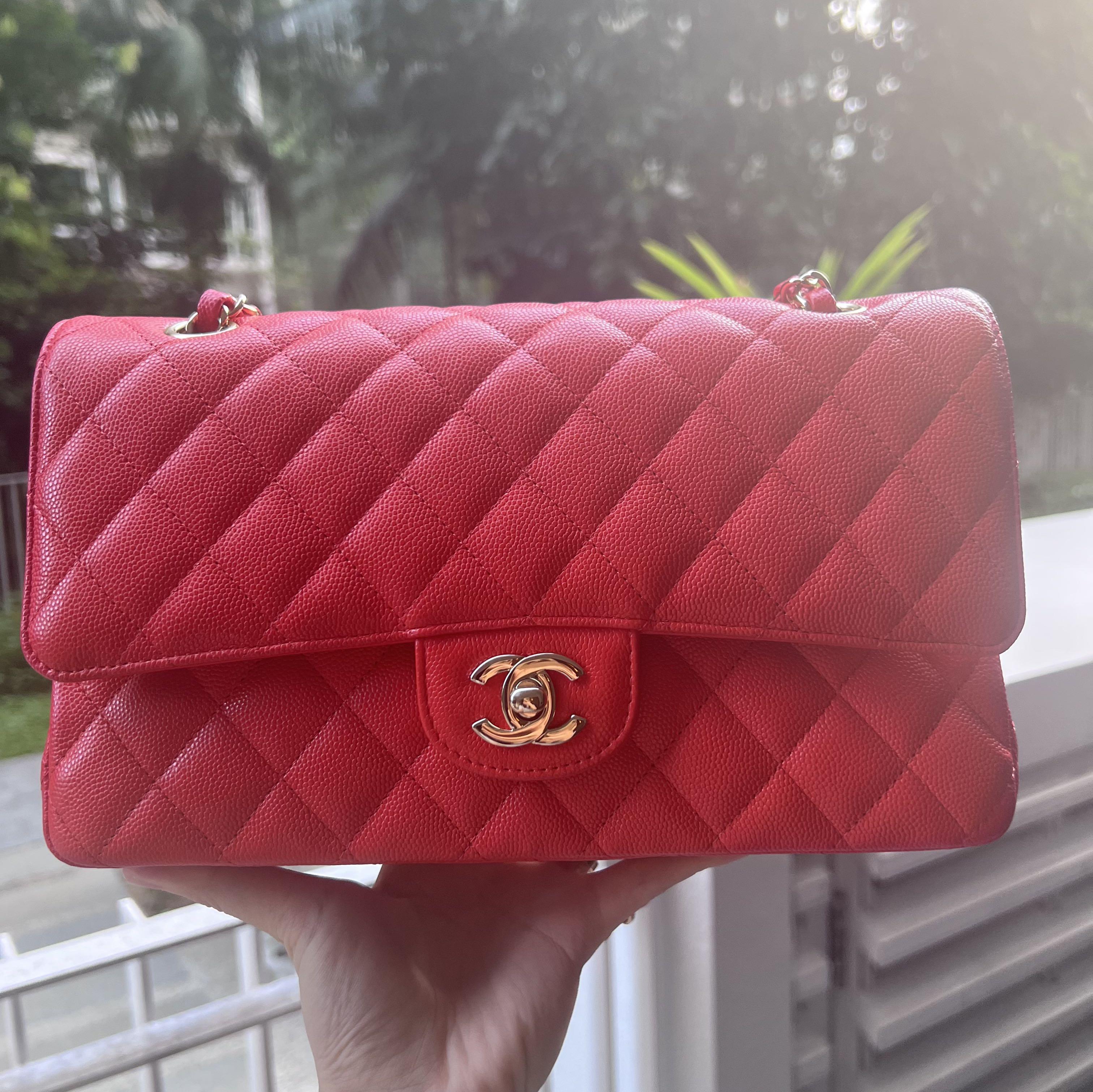 [Entrupy certified] Chanel Classic Medium double Flap CF No.27 Salmon red Caviar Gold Hardware - Luxury Evermore