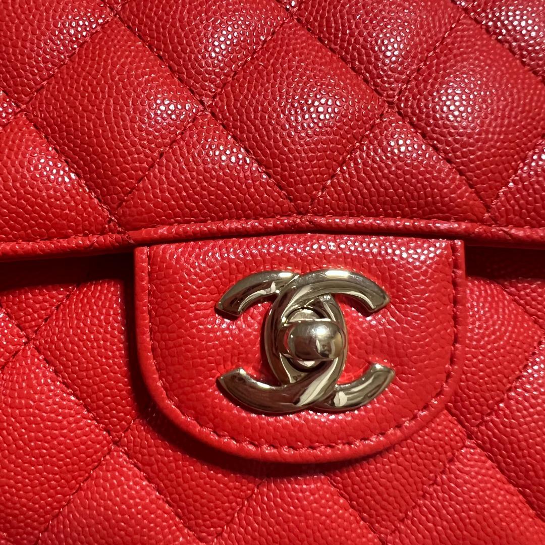 [Entrupy certified] Chanel Classic Medium double Flap CF No.27 Salmon red Caviar Gold Hardware - Luxury Evermore