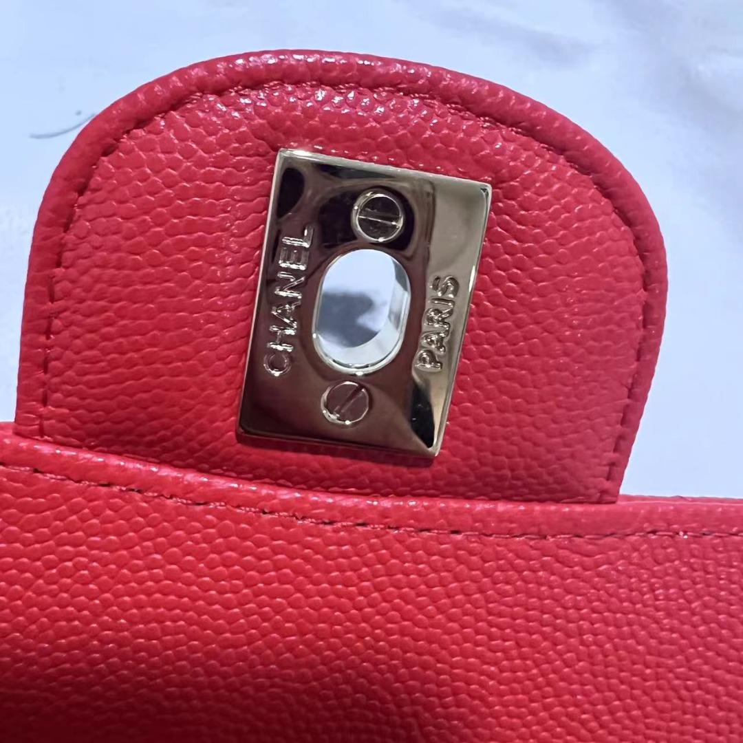 [Entrupy certified] Chanel Classic Medium double Flap CF No.27 Salmon red Caviar Gold Hardware - Luxury Evermore