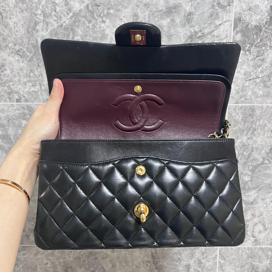 [Entrupy Certified] Chanel Medium CF Classic Double Flap Lambskin Black Gold hardware - Luxury Evermore