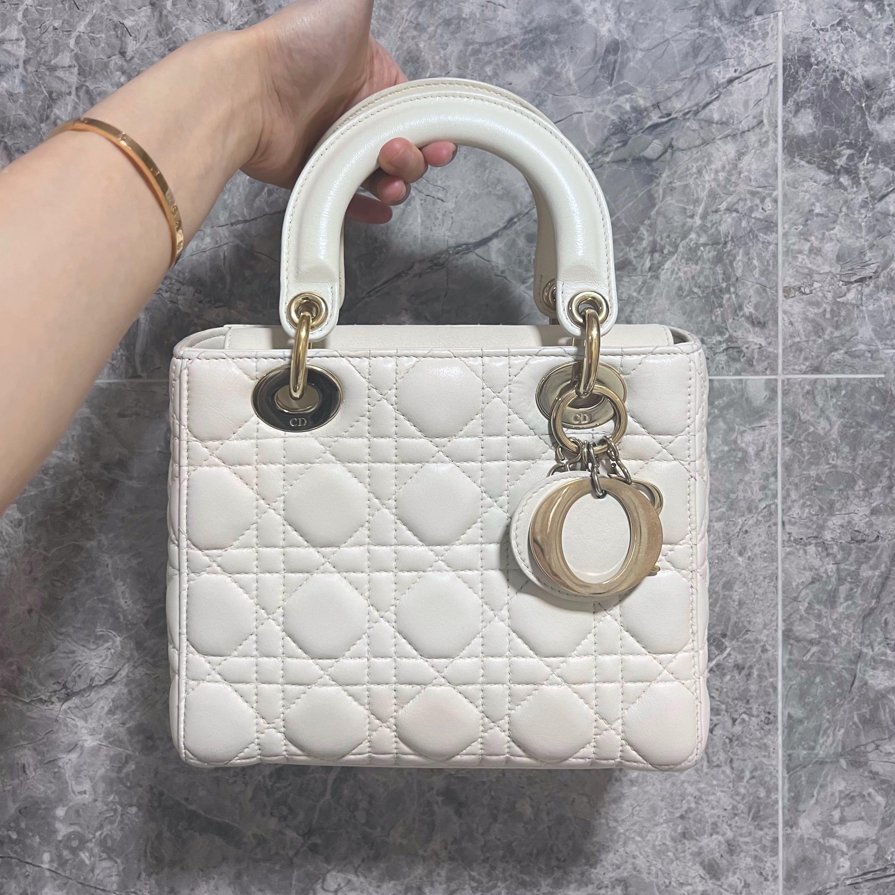 [Entrupy Certified] [Clearance]Lady Dior Small My ABC Dior Cream Lambskin Light Gold Hardware - Luxury Evermore