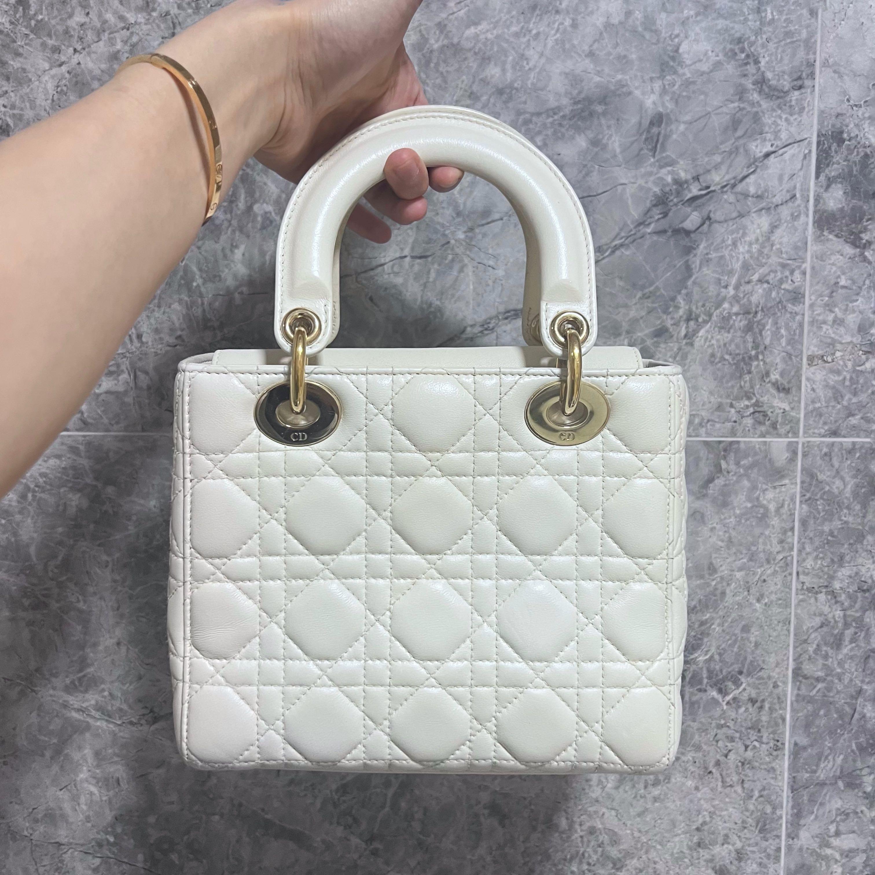 [Entrupy Certified] [Clearance]Lady Dior Small My ABC Dior Cream Lambskin Light Gold Hardware - Luxury Evermore