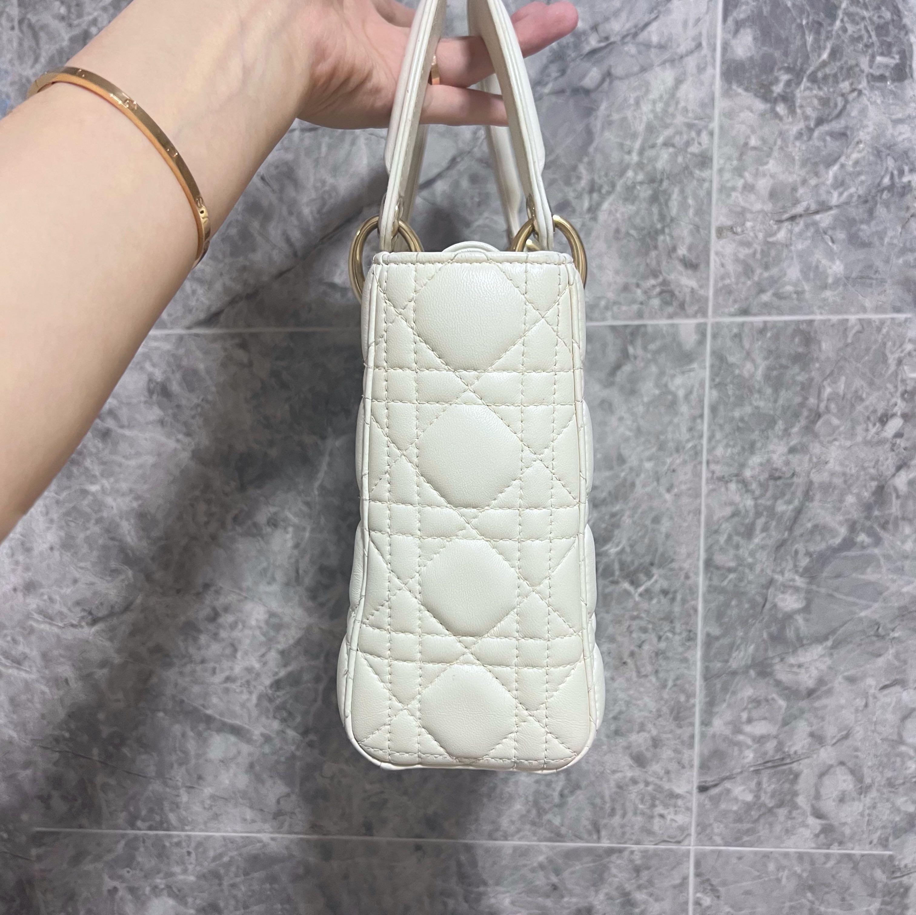 [Entrupy Certified] [Clearance]Lady Dior Small My ABC Dior Cream Lambskin Light Gold Hardware - Luxury Evermore