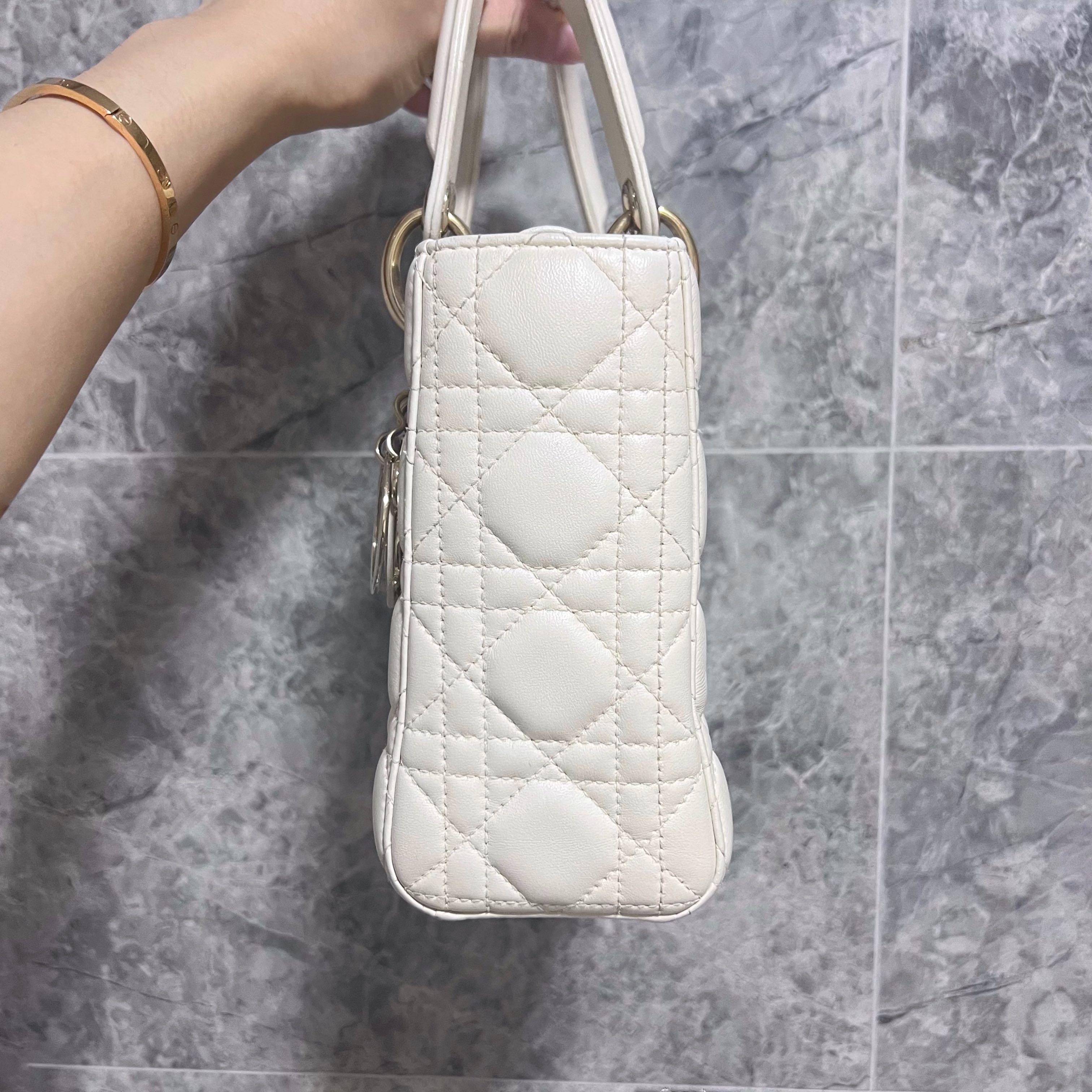 [Entrupy Certified] [Clearance]Lady Dior Small My ABC Dior Cream Lambskin Light Gold Hardware - Luxury Evermore