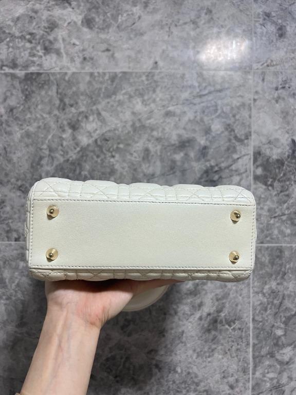 [Entrupy Certified] [Clearance]Lady Dior Small My ABC Dior Cream Lambskin Light Gold Hardware - Luxury Evermore