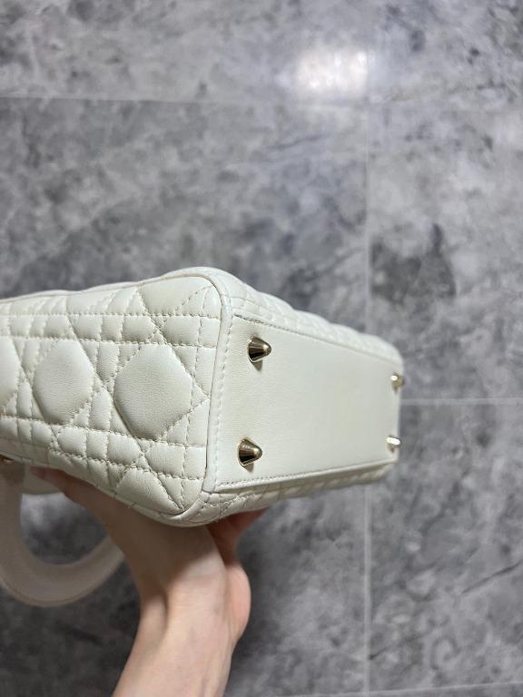 [Entrupy Certified] [Clearance]Lady Dior Small My ABC Dior Cream Lambskin Light Gold Hardware - Luxury Evermore