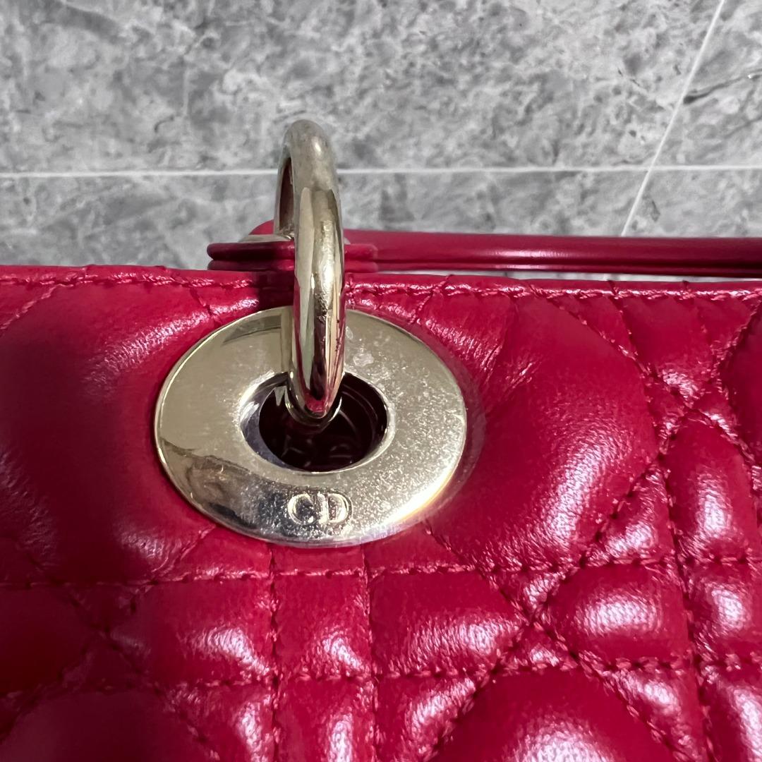 Entrupy certified] Dior Lady Meidum Lambskin Red with Gold Hardware - Luxury Evermore