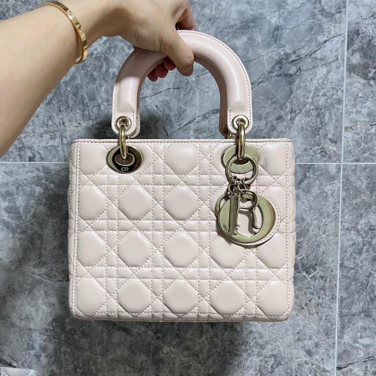 [Entrupy Certified] Lady Dior Small My ABC Dior cherry blossom pink Lambskin Light Gold Hardware - Luxury Evermore