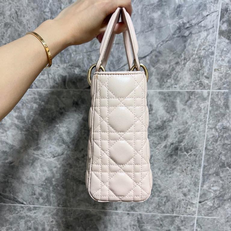 [Entrupy Certified] Lady Dior Small My ABC Dior cherry blossom pink Lambskin Light Gold Hardware - Luxury Evermore