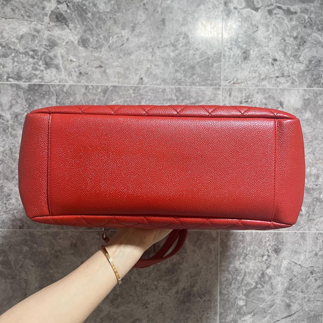 [Entrupy certified]Authentic Chanel Grand Shopping Tote GST with Silver hardware (Red Caviar) - Luxury Evermore